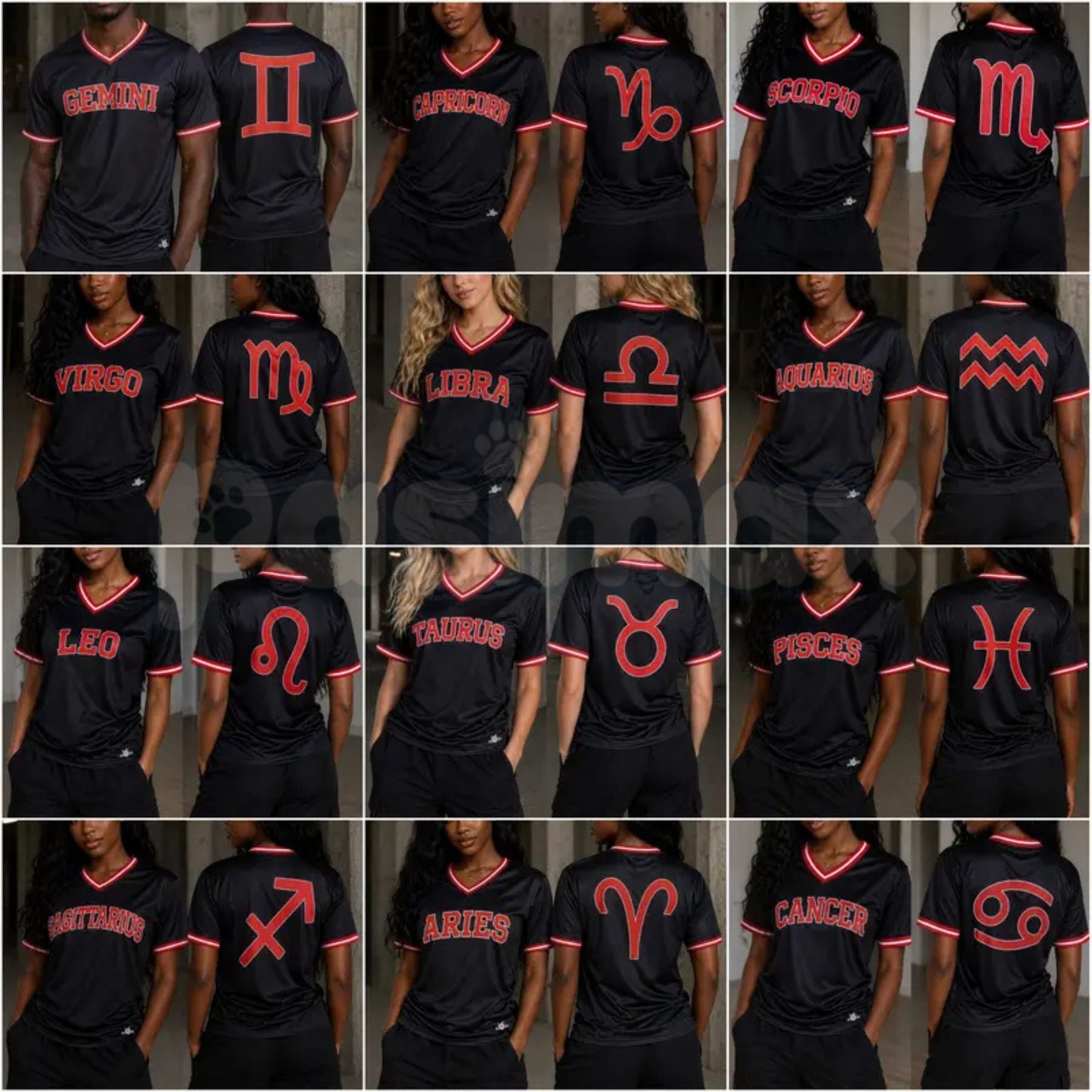 Zodiac Astrology Breathable Athletic V-Neck Jersey – Front & Back Print Short Sleeve Sportswear