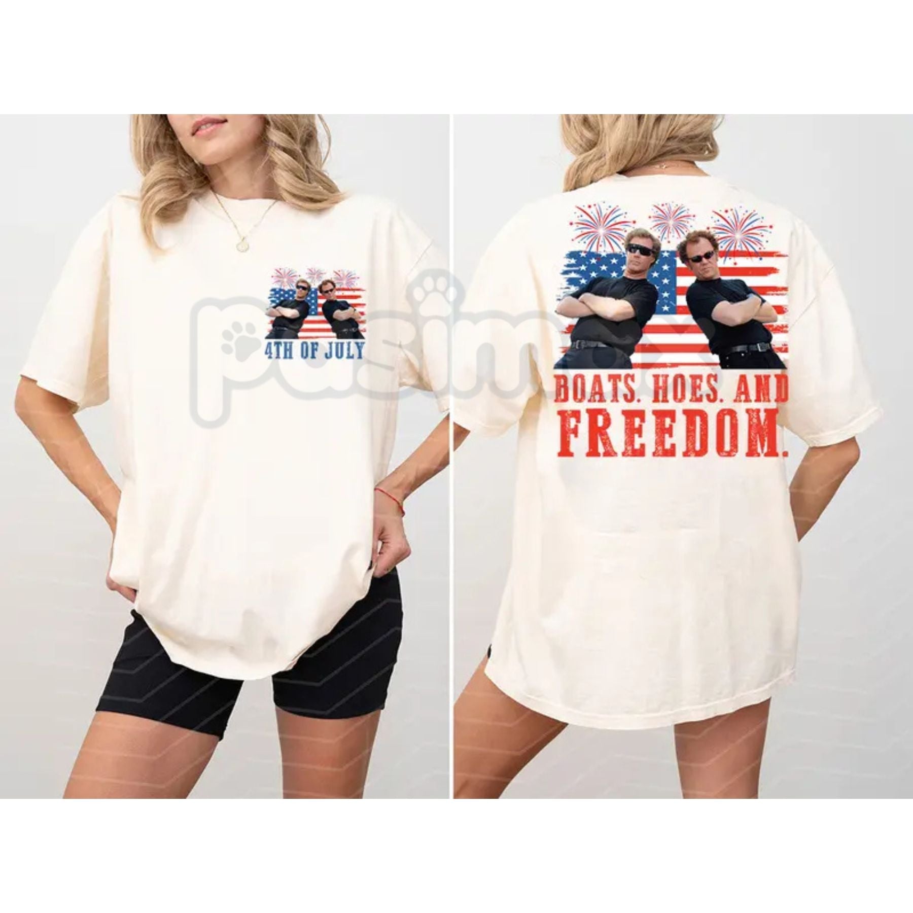 Pasimax "Boats, Hoes & Freedom" Step Brothers 4th of July T-Shirt – Funny 2-Side Patriotic Graphic Tee, Premium 100% Cotton I