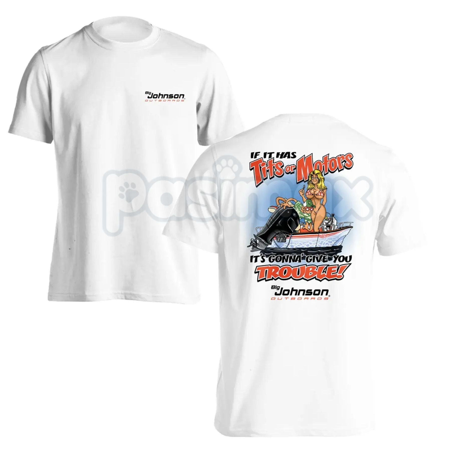 Pasimax Vintage Big Johnson "Tits or Motors" Mechanic Shirt - Retro E. Normus Johnson Garage Tee, Funny Car Guy Shop Shirt, O