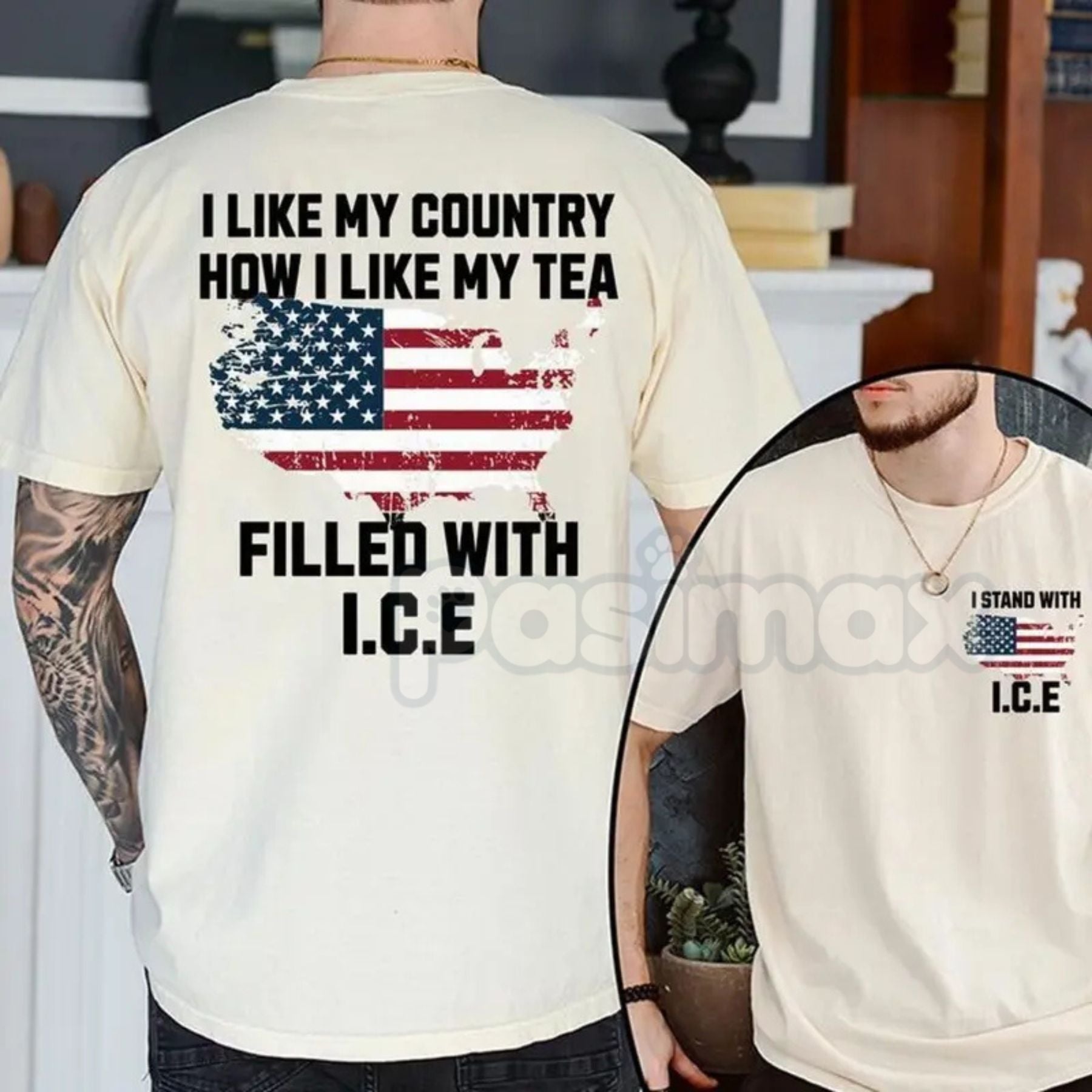 Pasimax "I Like My Country Filled With ICE" T-Shirt - Pro-Border Security Patriotic Tee, Support Law Enforcement Graphic Shir