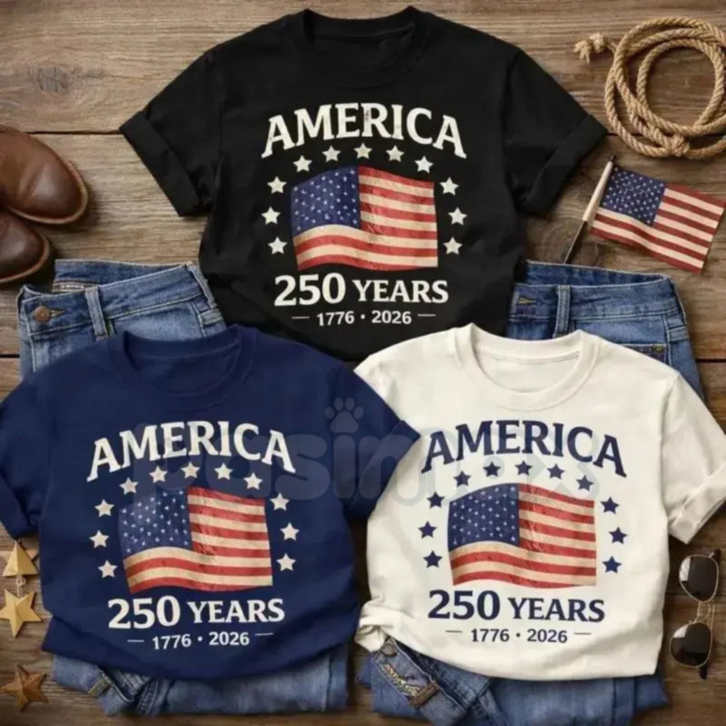 America 250 Years Anniversary T-Shirt – Vintage 1776-2026 USA Flag Graphic Tee, Remastered Heavy Cotton Patriotic Top, Soft Lived-In Semiquincentennial Shirt, Made in USA