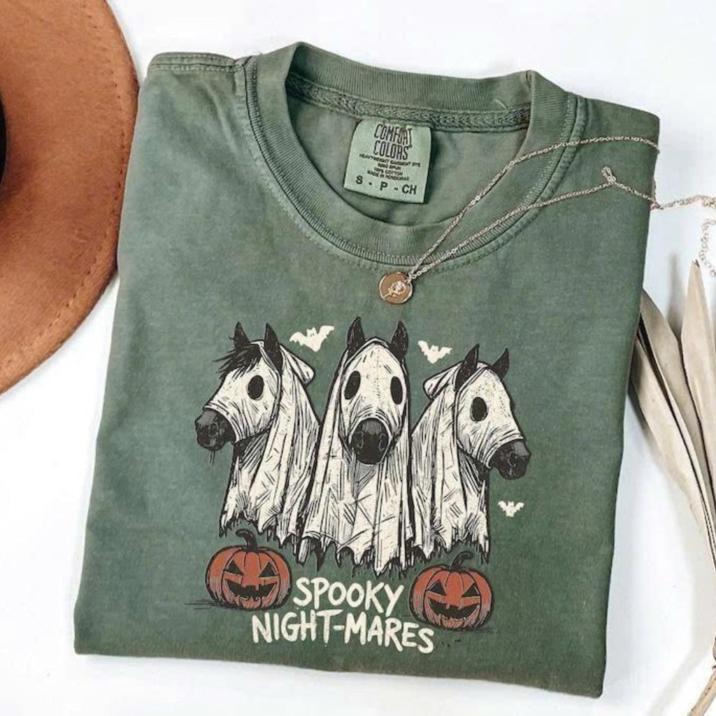 Pasimax Comfort Colors Halloween Spooky Night-Mares Horse Shirt — lifestyle context