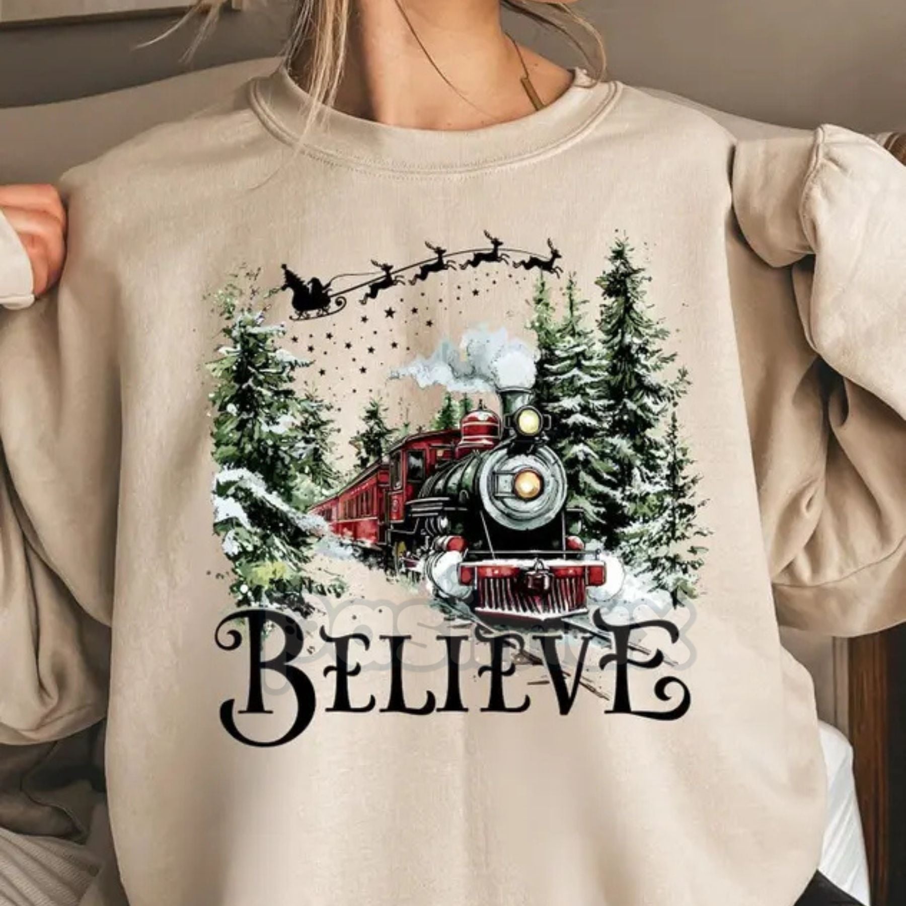 Pasimax The Polar Express Believe Christmas Sweatshirt — lifestyle context
