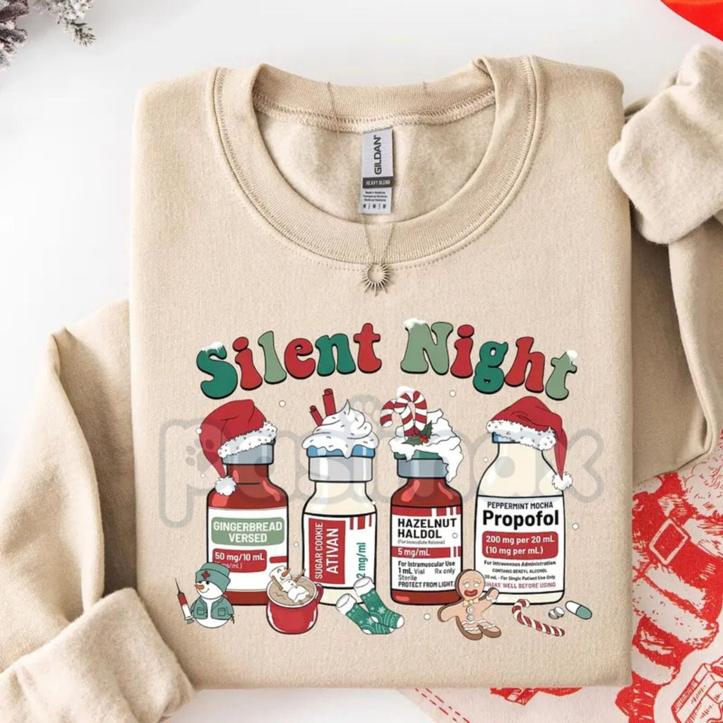 Pasimax Compassionate Care Nurse Christmas Sweatshirt | "Silent Night" Guardian Holiday Crewneck | Medical Staff Appreciation