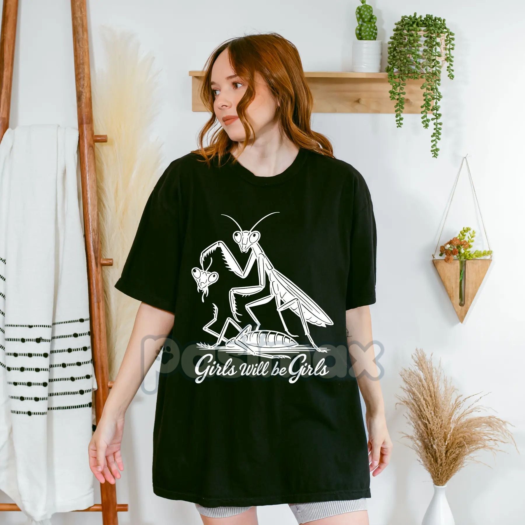 Pasimax 'Girls Will Be Girls' Praying Mantis Tee — lifestyle context