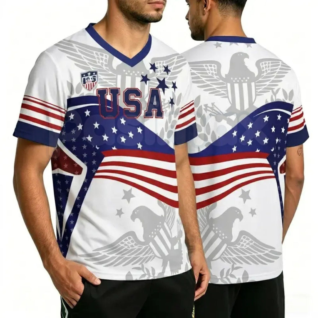 2026 America Soccer Jersey for Men – USA Football Fan Shirt, Quick-Drying V-Neck Casual Sportswear
