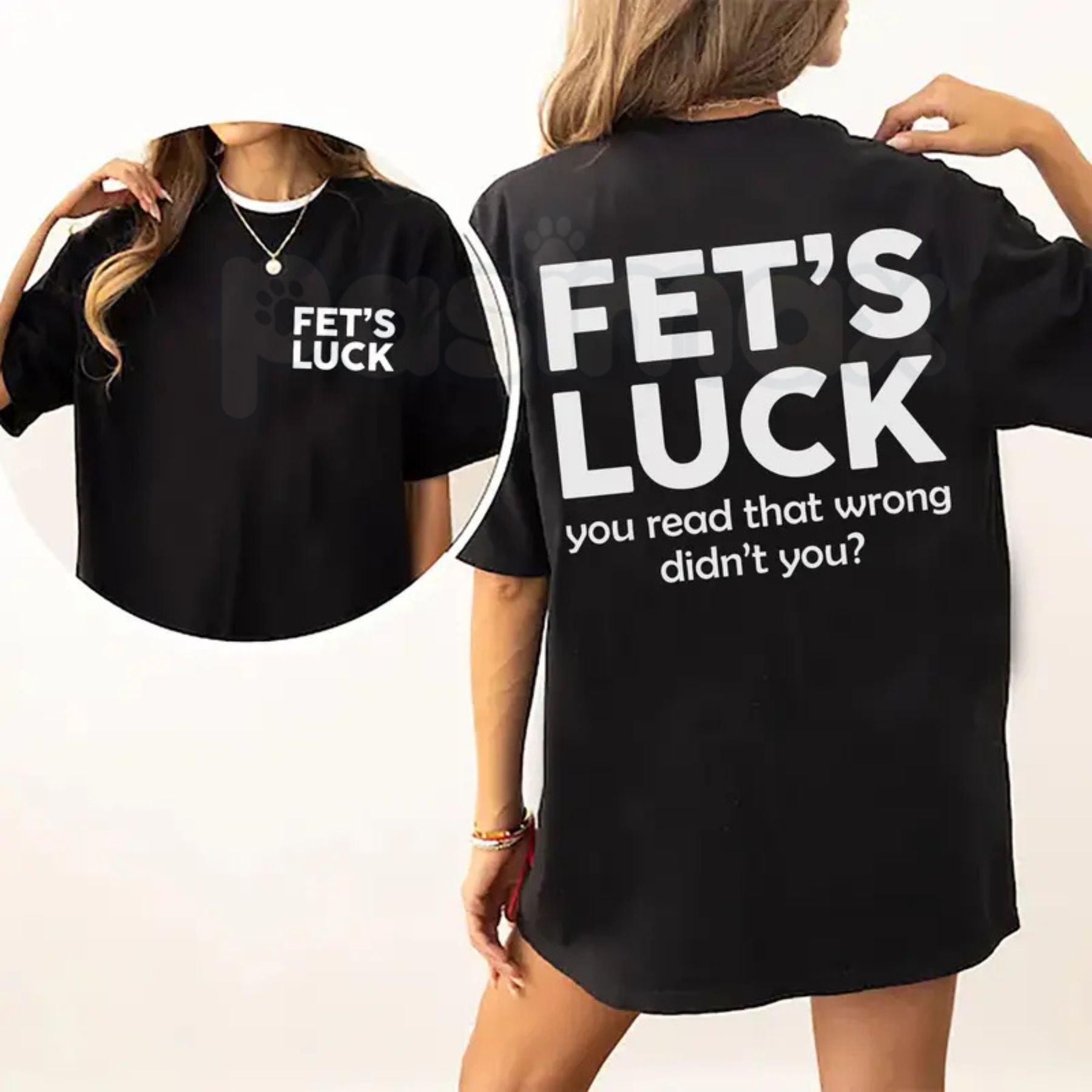 Funny "Fet's Luck" Women's T-Shirt – Witty Wordplay Graphic Tee, Remastered Heavy Cotton Casual Womenswear, Soft Lived-In Heavyweight Sarcastic Shirt, Made in USA