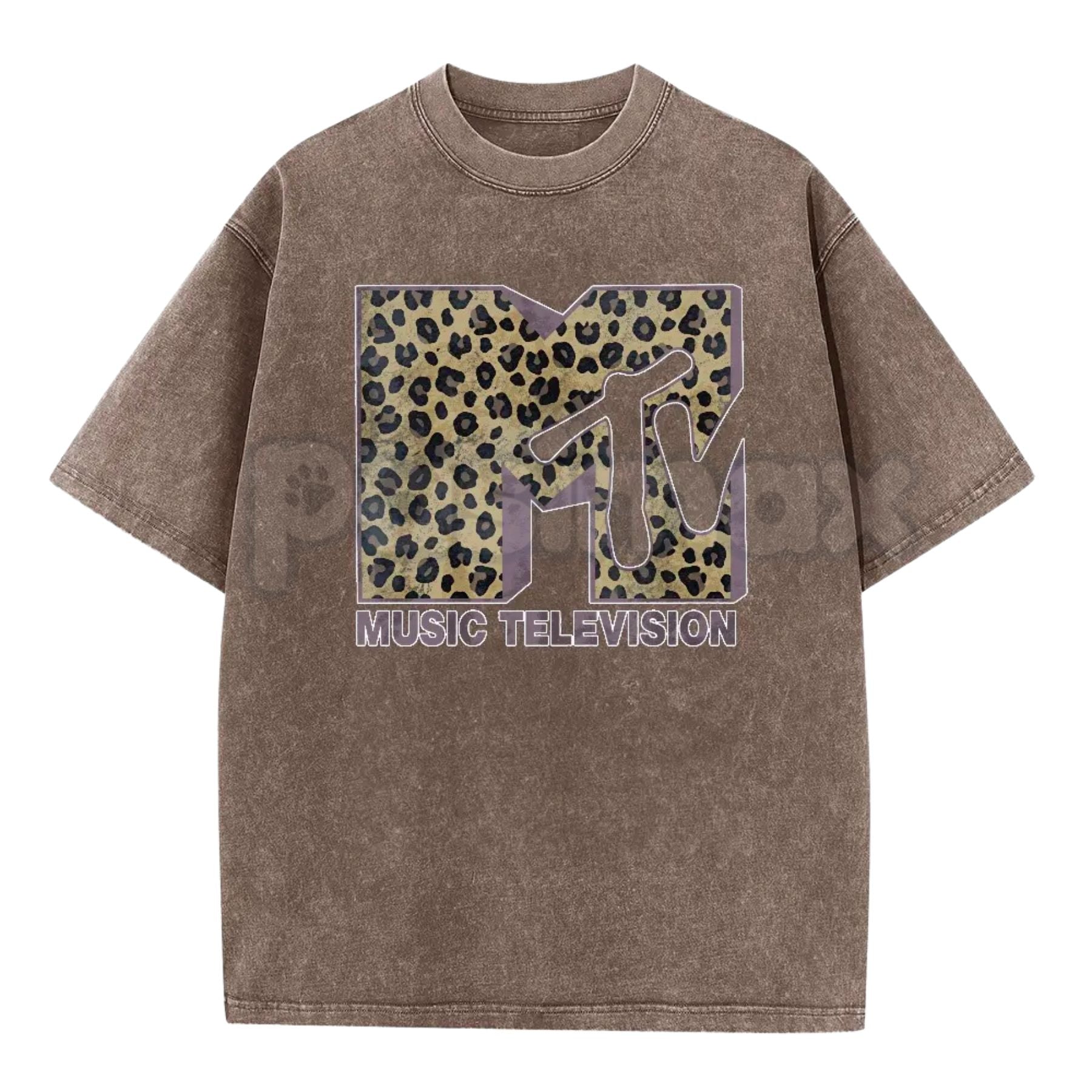Women’s MTV Classic Leopard Print T-Shirt – Bold Animal Print Logo Graphic Tee, Lightweight Vintage Washed Cotton Top