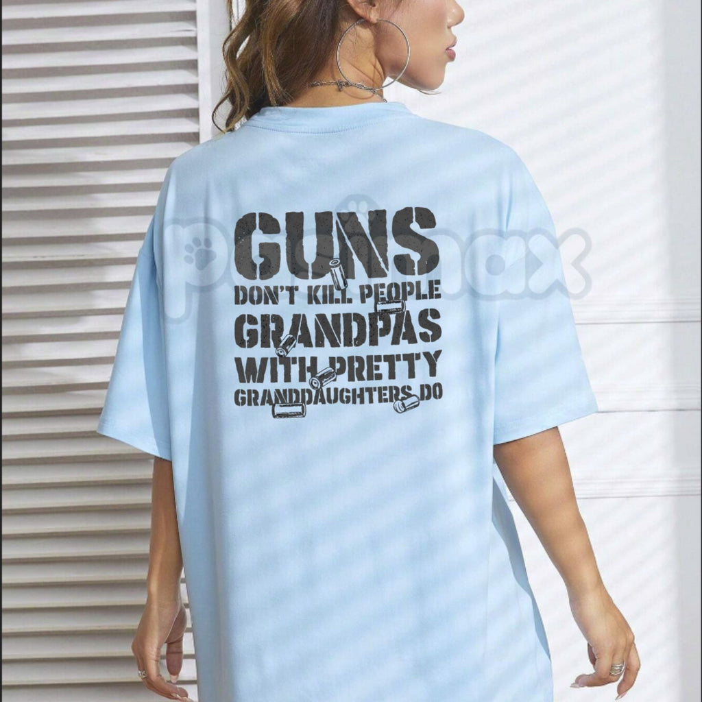 Pasimax "Grandpas With Pretty Granddaughters" Funny T-Shirt - Protective Grandpa Graphic Tee, Premium 100% Cotton Humor Shirt