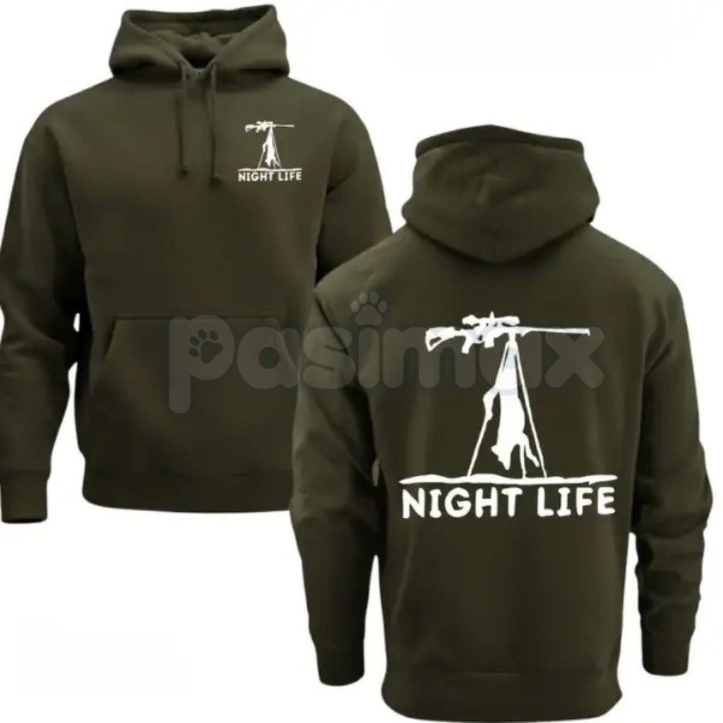 Pasimax Coyote Night Life Hunting Hoodie – Predator Hunter Graphic Pullover, Night Vision & Thermal Hunting Gear, Men’s Rugge