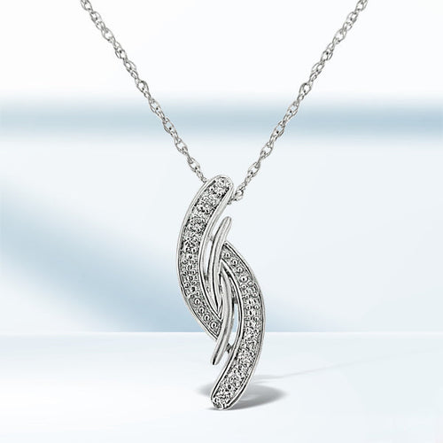 .925 Sterling Silver Diamond Accent Bypass Curve 18" Pendant Necklace (I-J Color, I3 Clarity) by Bids.com
