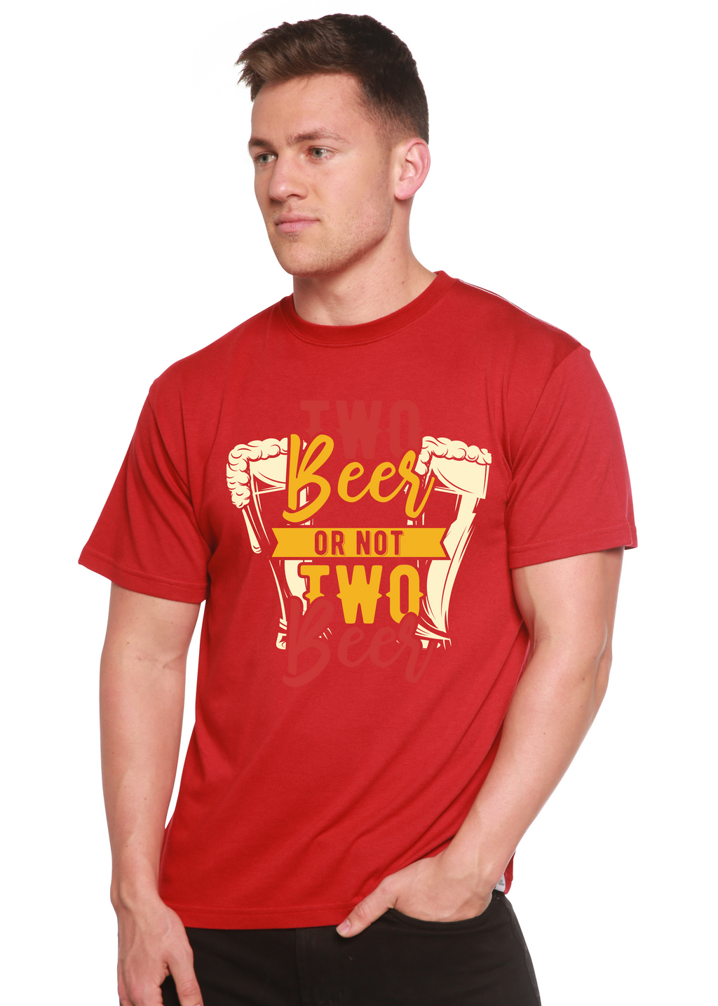 Spun Bamboo Two Beer Men's Bamboo Viscose/Organic Cotton Short Sleeve Graphic T-Shirt — alternative angle