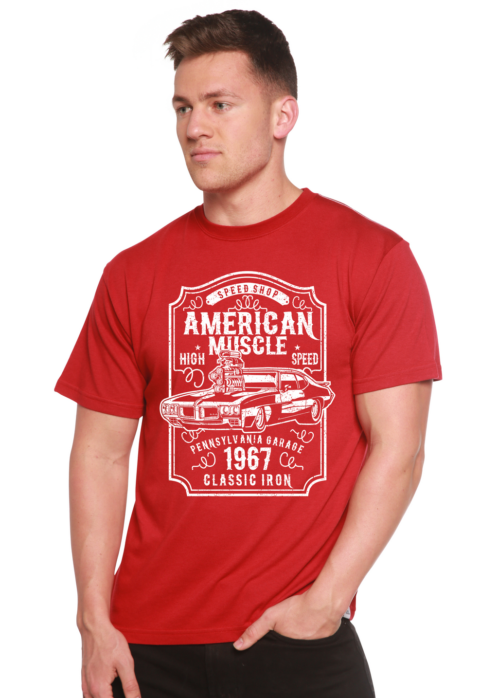Spun Bamboo American Muscle Men's Bamboo Viscose/Organic Cotton Short Sleeve Graphic T-Shirt — back view