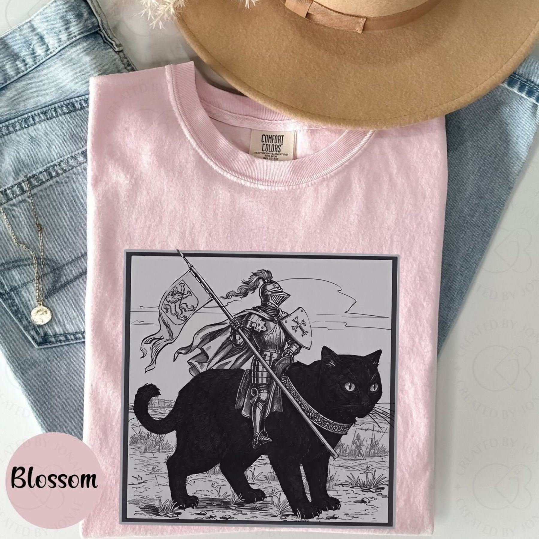 Pasimax Funny Medieval Knight Cat Rider T-Shirt — lifestyle context