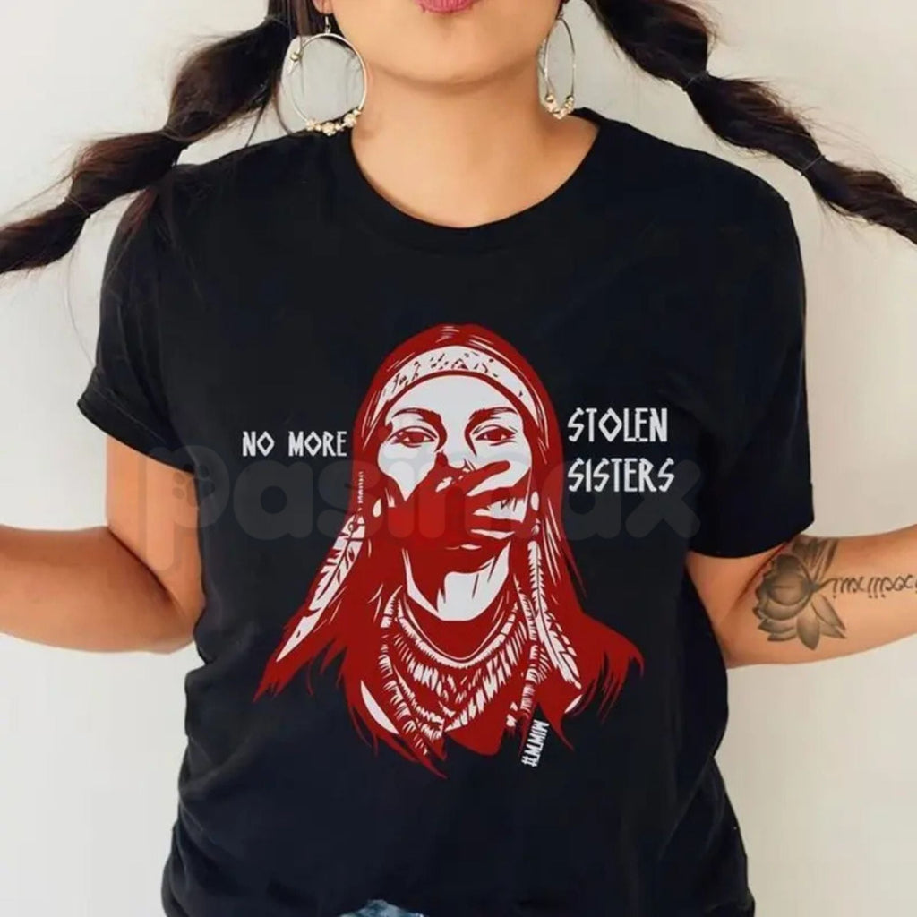 "No More Stolen Sisters" MMIW T-Shirt – Indigenous Red Hand Native American Graphic Tee, Premium 100% Cotton Justice for Indigenous Women Top, Soft Lived-In Heavyweight Wear Red Advocacy Shirt, Made in USA