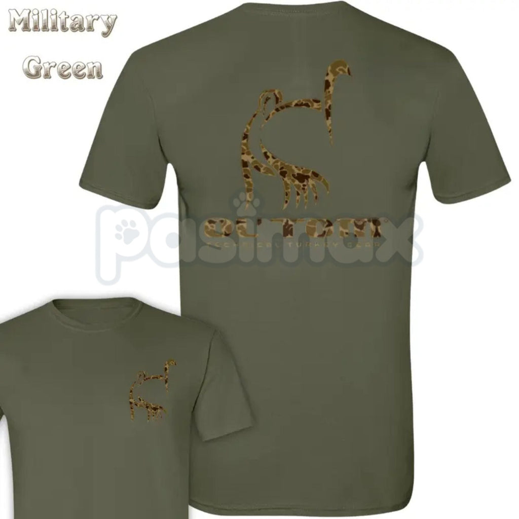 Minimalist Turkey Hunting T-Shirt – Small Front Chest Camo Logo Graphic Tee, Premium 100% Cotton Hunter’s Lifestyle Top, Soft Lived-In Heavyweight Wild Turkey Statement Shirt, Made in USA