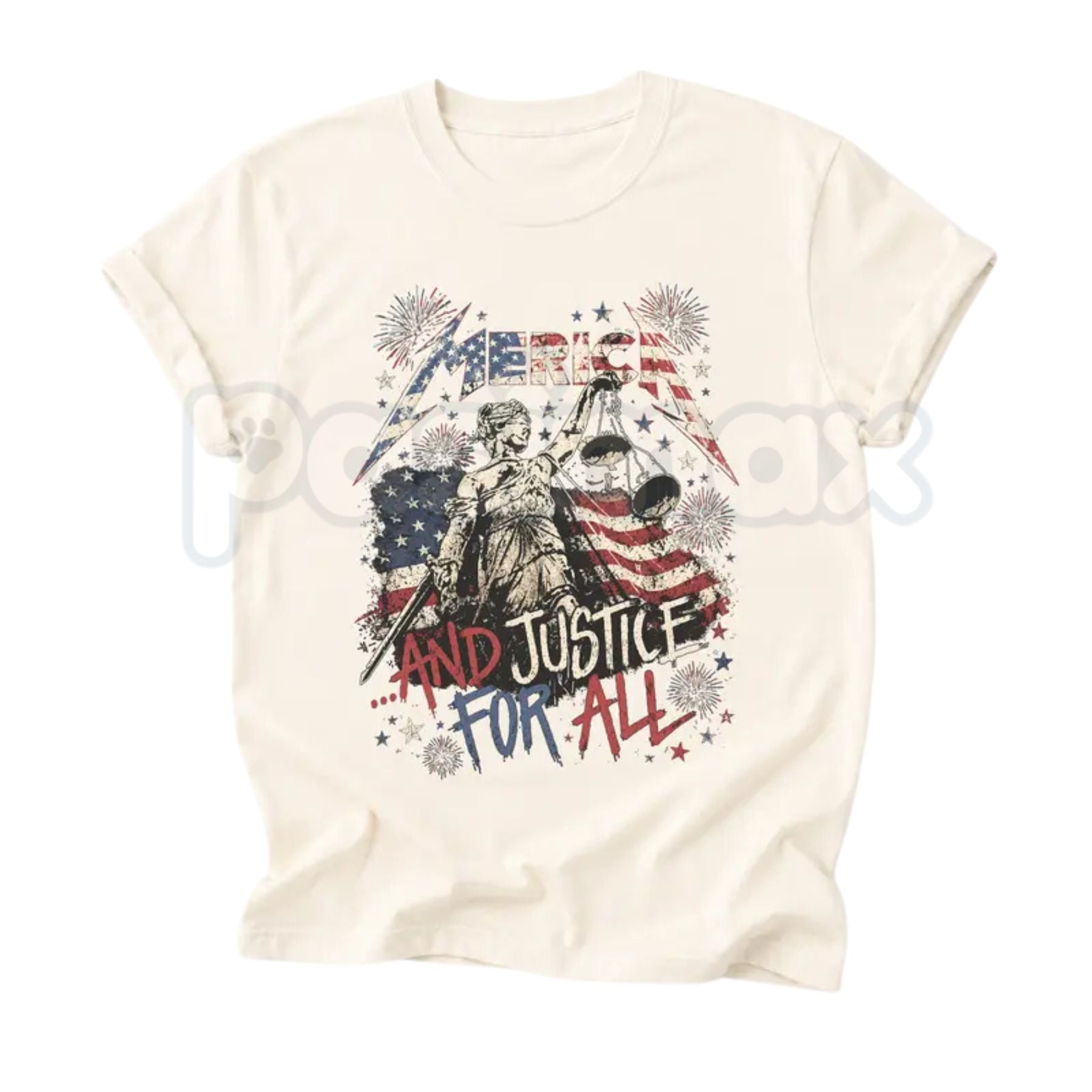Merica and Justice For All Fourth Of July T-Shirt – Patriotic Rock Music Meme Tee, Funny Independence Day Unisex Graphic Shirt