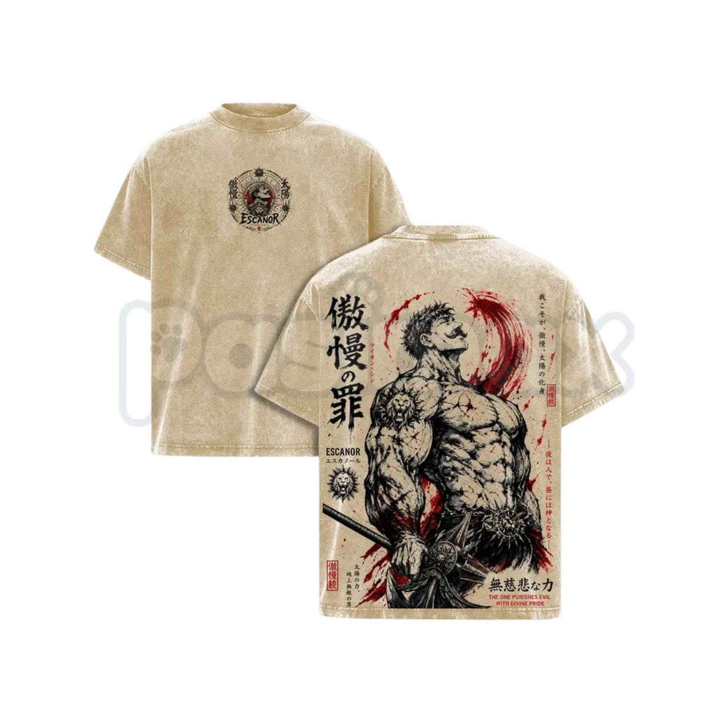 Escanor Seven Deadly Sins T-Shirt – Retro Anime Lion's Sin of Pride Graphic Tee, Vintage Washed Lightweight Cotton Unisex Streetwear Top