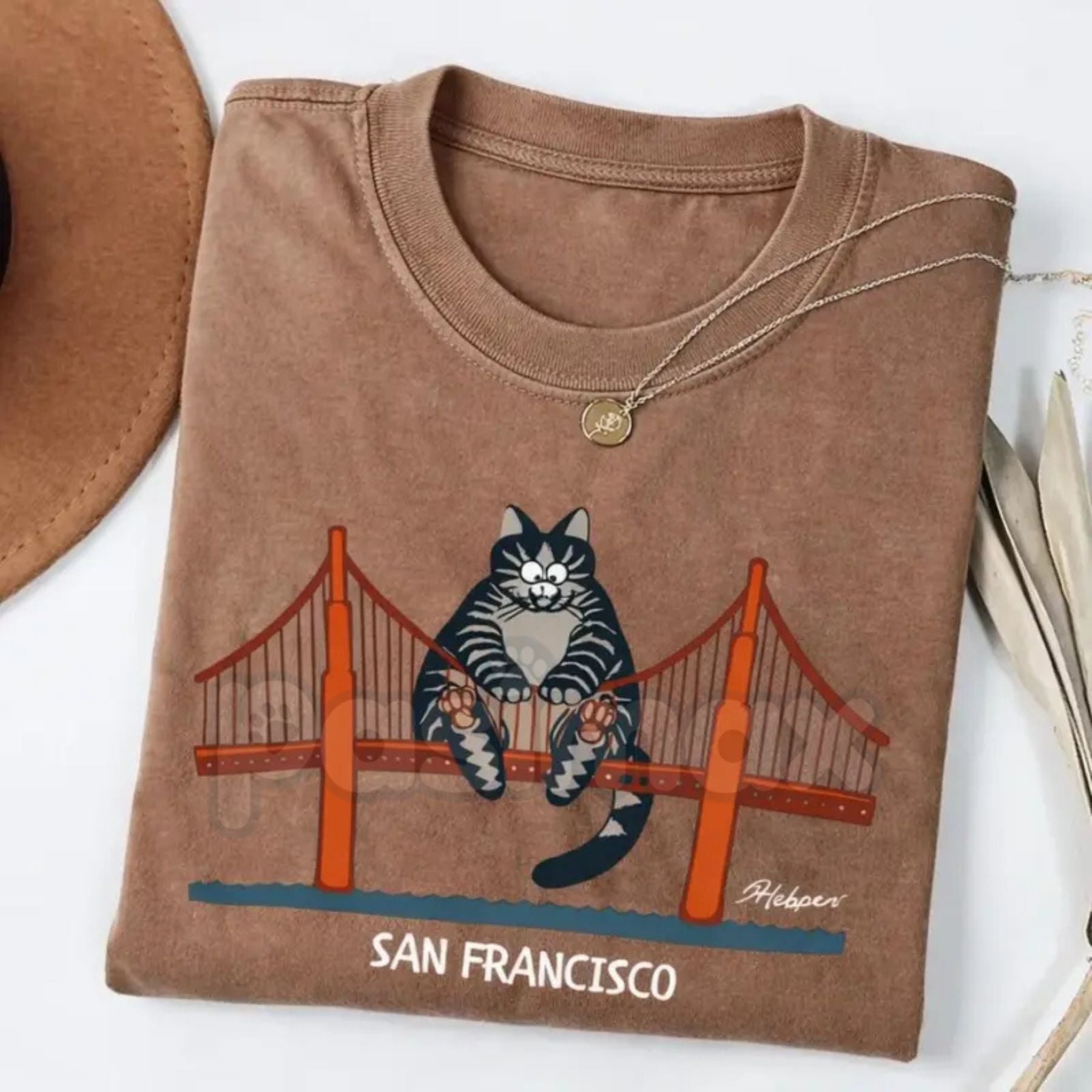 "Catzilla" San Francisco Golden Gate T-Shirt – Funny Giant Cat Movie Graphic Tee, Premium 100% Cotton Pop Culture Top, Soft Lived-In Heavyweight Cinema Nerd Shirt, Made in USA