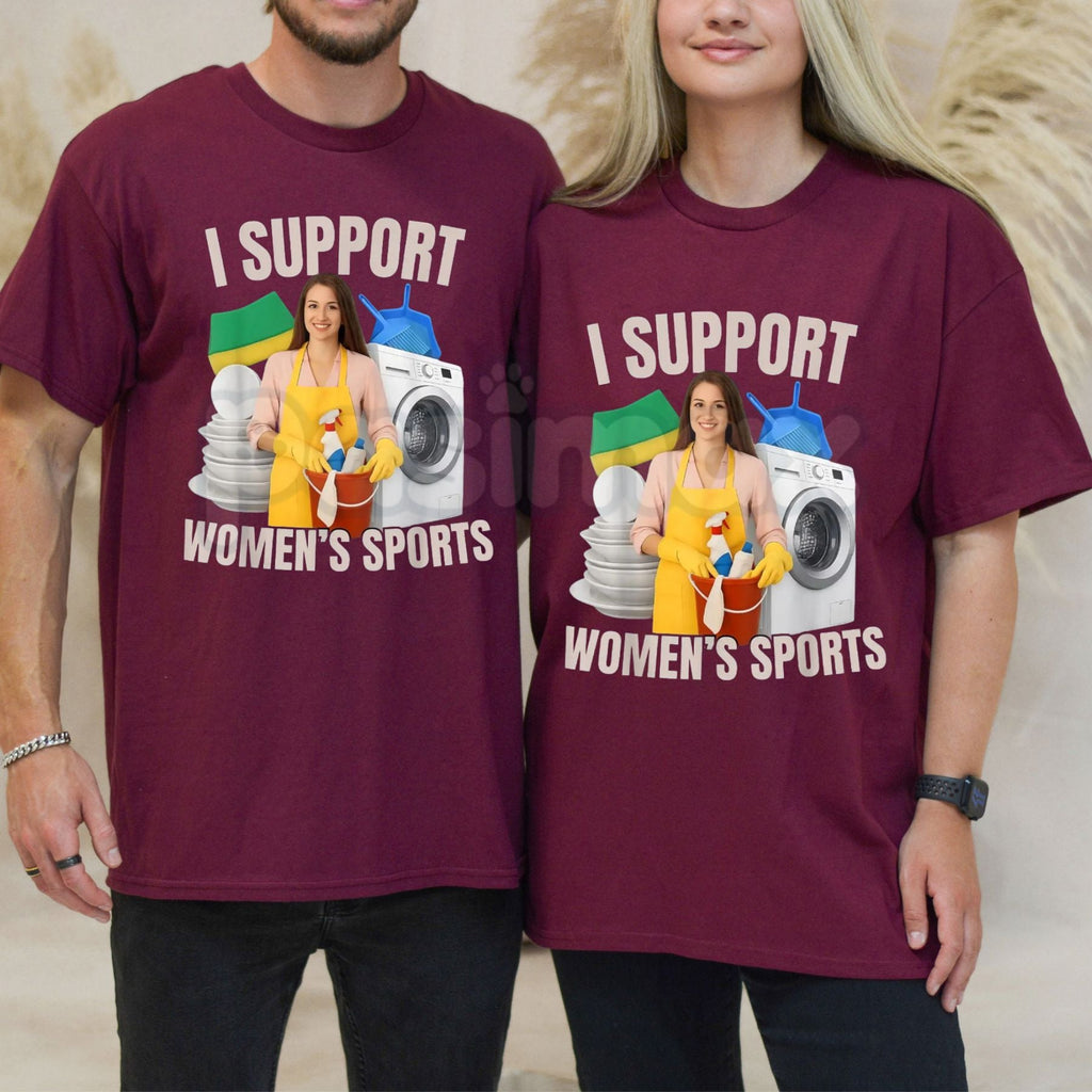 Pasimax "Support Women's Sports" Adult Humor Bootleg T-Shirt - Funny Sarcastic Slogan Graphic Tee, Premium 100% Cotton Viral 