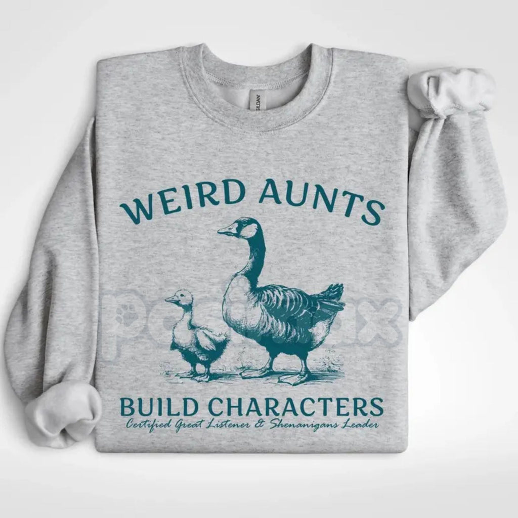 Pasimax Weird Aunts Build Character Sweatshirt | Funny Cool Aunt Crewneck | Aesthetic Fun Aunt Jumper | Gift for Best Aunt Ev