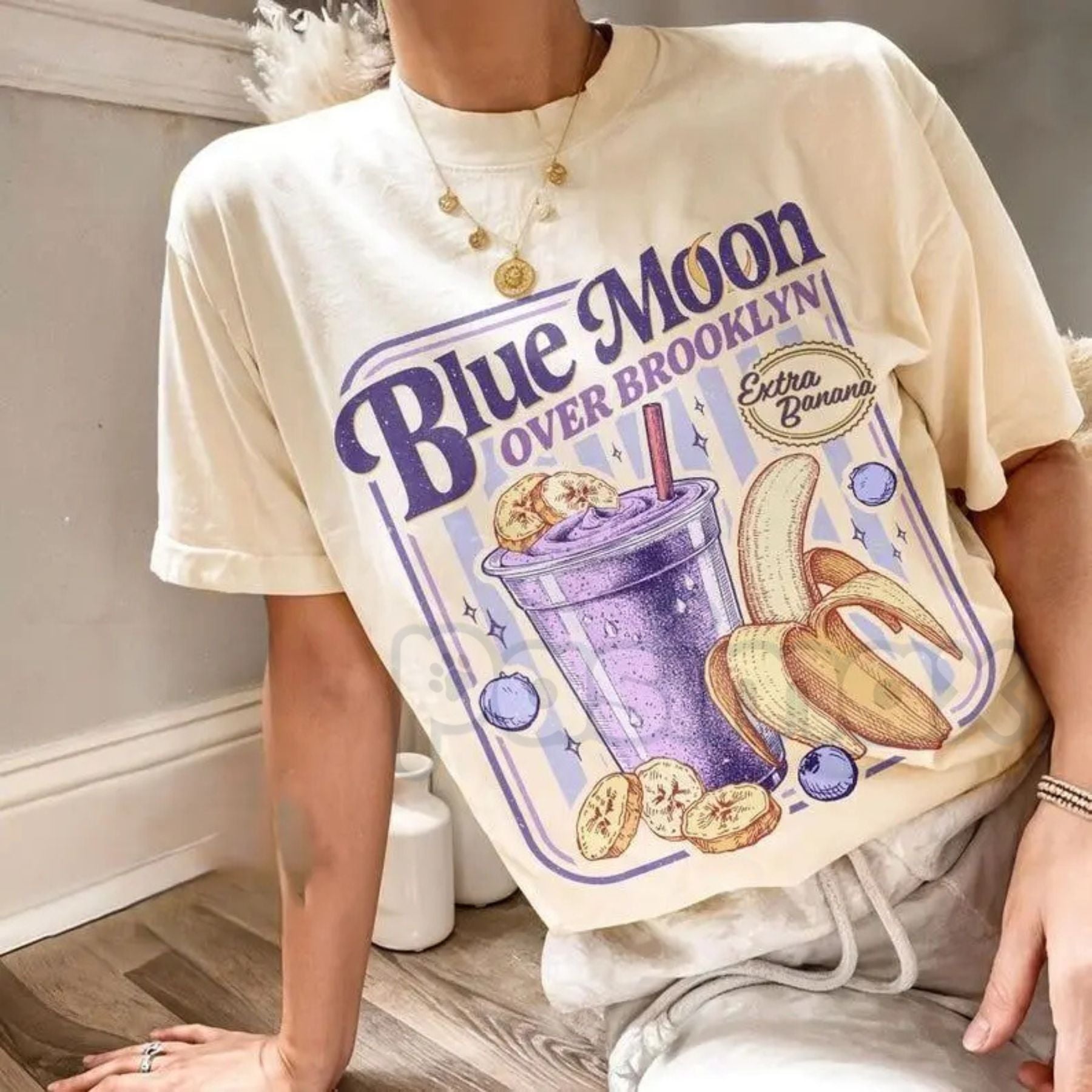 Pasimax Parody Blue Moon Over Brooklyn T-Shirt - Extra Banana Smoothie Graphic Tee, Heated Rivalry Fan Merch, Shane and Ilya 