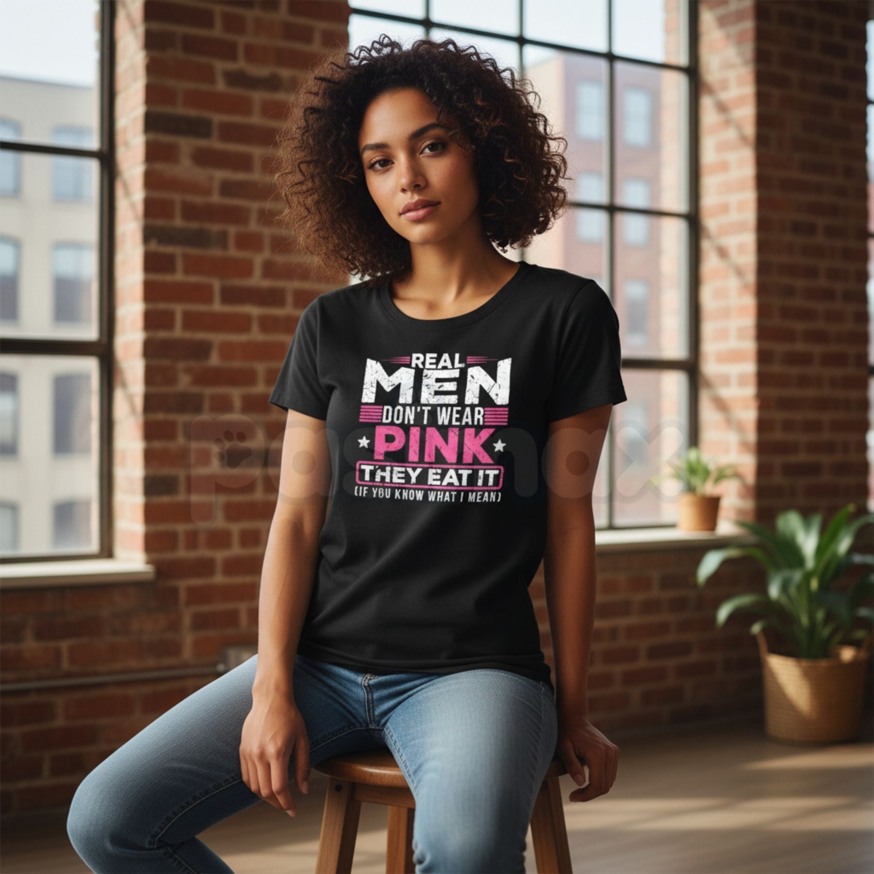 Pasimax "Real Men Don't Wear Pink" Funny Cat T-Shirt - Absurdist Ironic Meme Graphic Tee, Surreal Humor Streetwear, Nonsensic