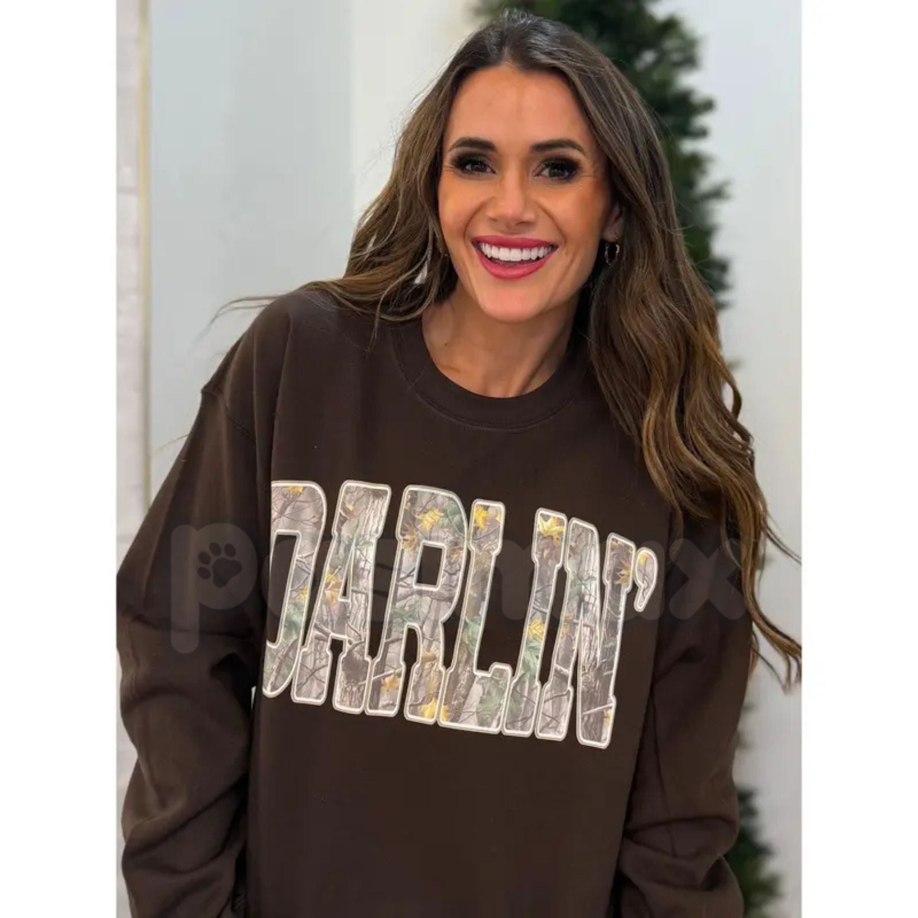 Pasimax Retro Camo Western Darlin Sweatshirt | Country Distressed Cowboy Quote Shirt | Vintage Camouflage Western Jumper | Na