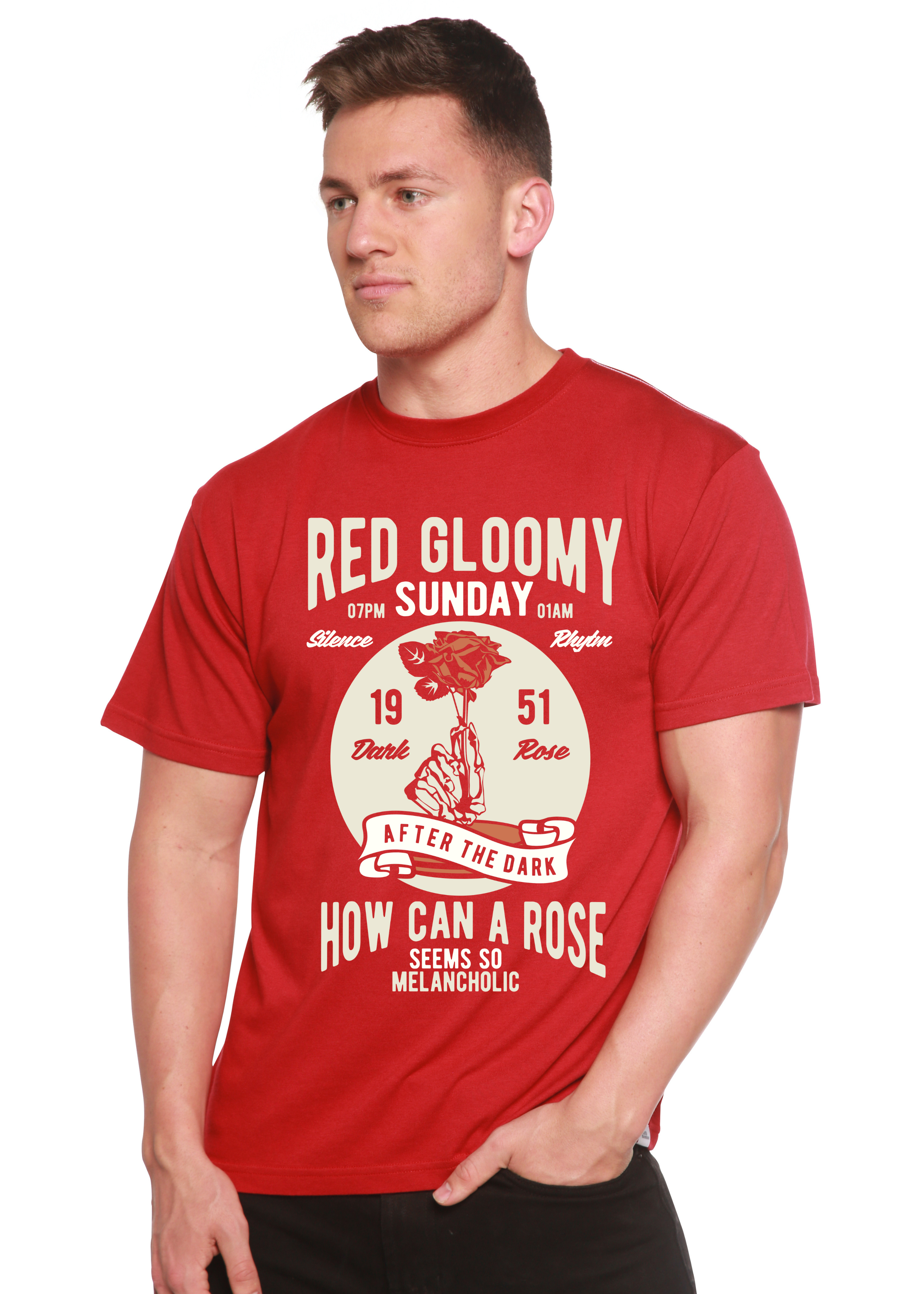 Spun Bamboo Red Gloomy Spun Bamboo® Men's Bamboo Viscose/Organic Cotton Short Sleeve Graphic T-Shirt — lifestyle context