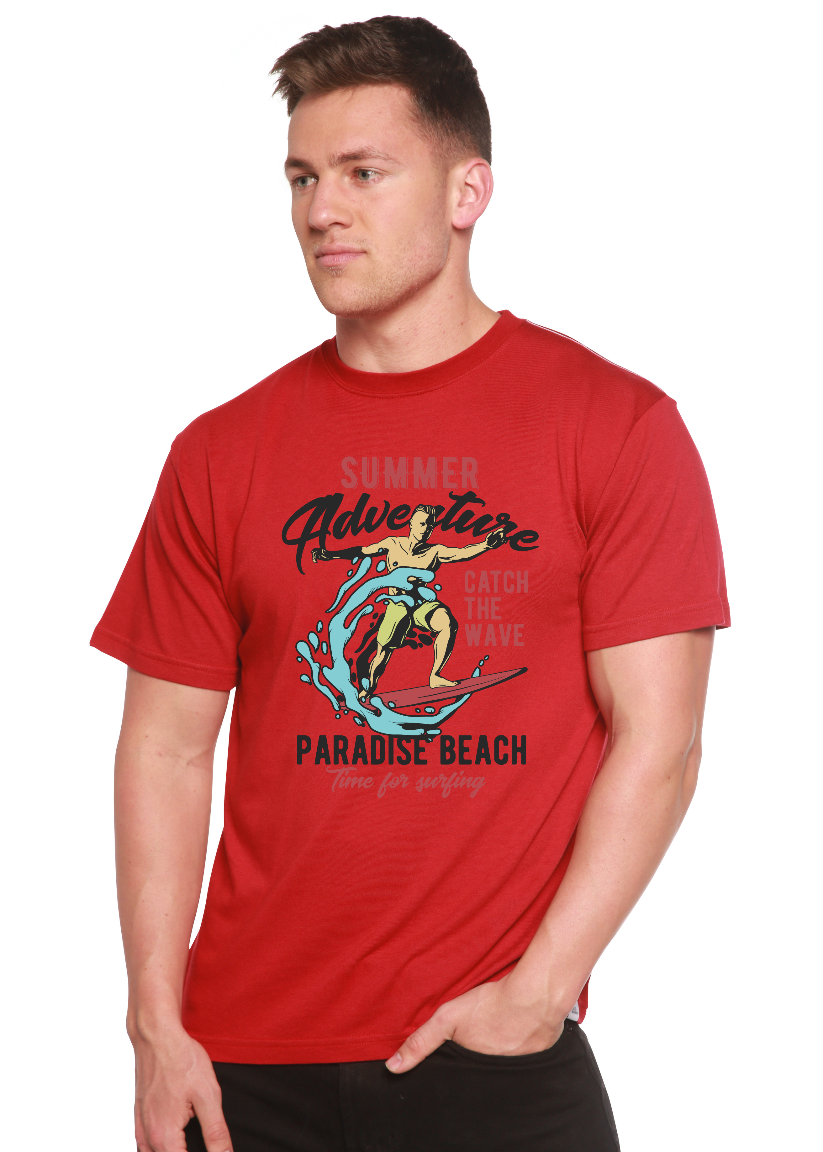 Spun Bamboo Catch The Wave Men's Bamboo Viscose/Organic Cotton Short Sleeve Graphic T-Shirt — back view