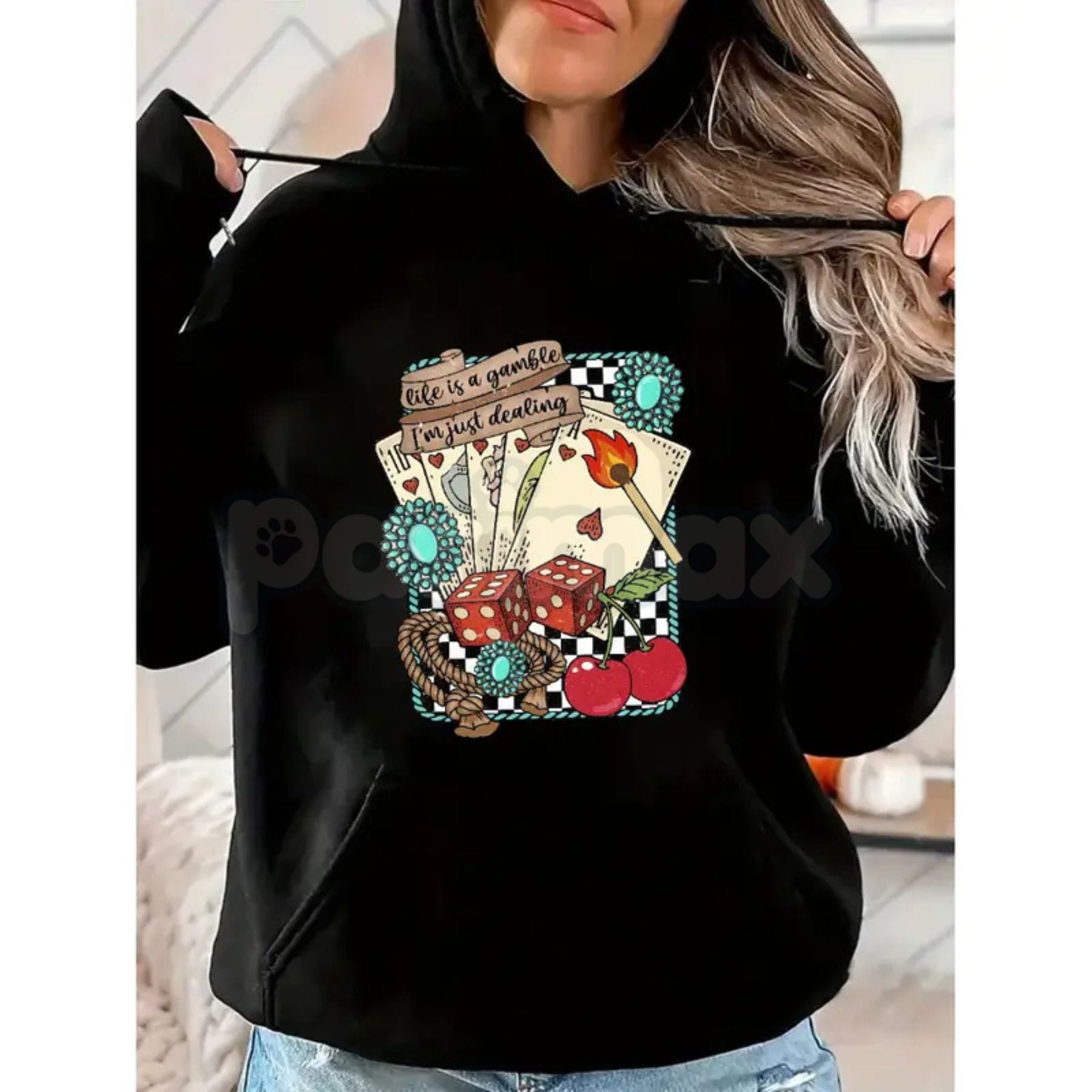 Pasimax Life is a Gamble Shirt – Retro Turquoise Western Graphic Hoodie & Wild West Country Sweatshirt — side view