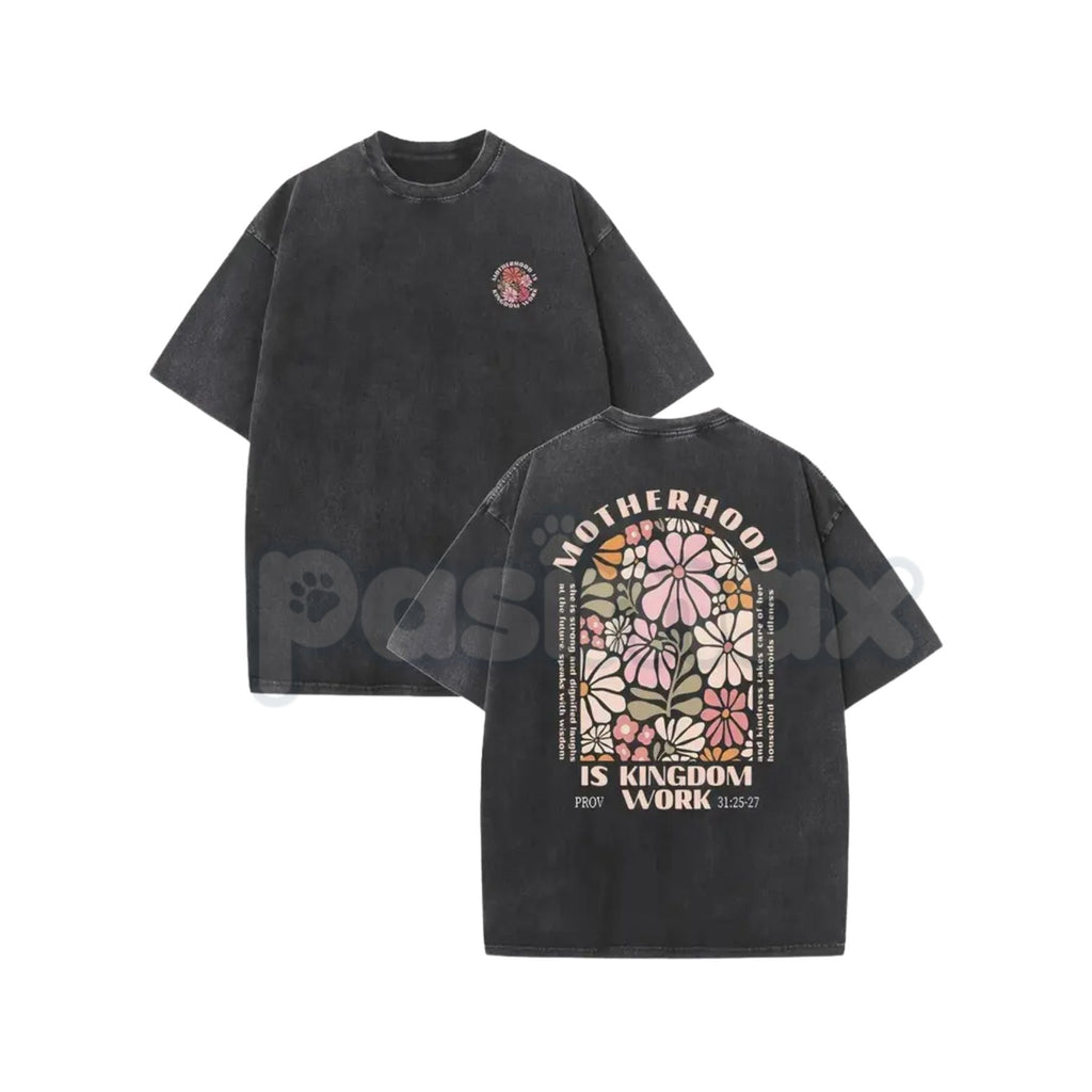 Motherhood is the Kingdom of Work Vintage Washed T-Shirt – Inspirational Mom Graphic Tee, Lightweight Cotton Aesthetic Streetwear