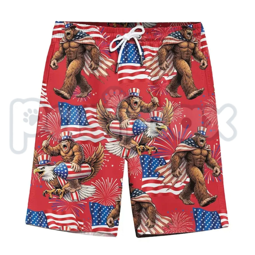 Bigfoot Firework Hawaiian Shirt – Patriotic USA Flag Aloha Shirt for Summer Holidays