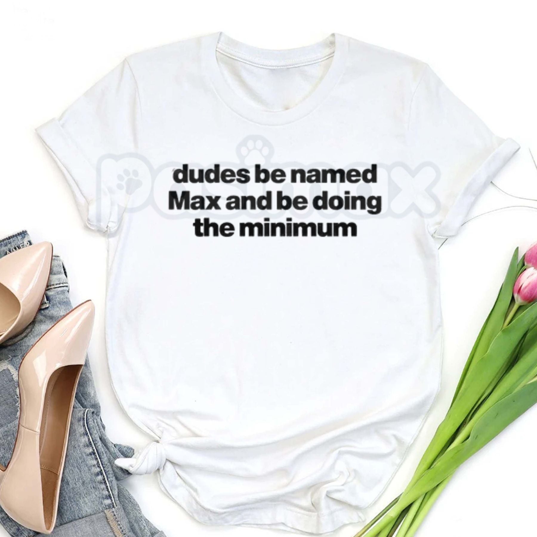 "Dudes Named Max Doing The Minimum" T-Shirt – Funny Viral Slang Graphic Tee, Premium 100% Cotton Sarcastic Pun Top, Soft Lived-In Heavyweight Irony Aesthetic Shirt, Made in USA