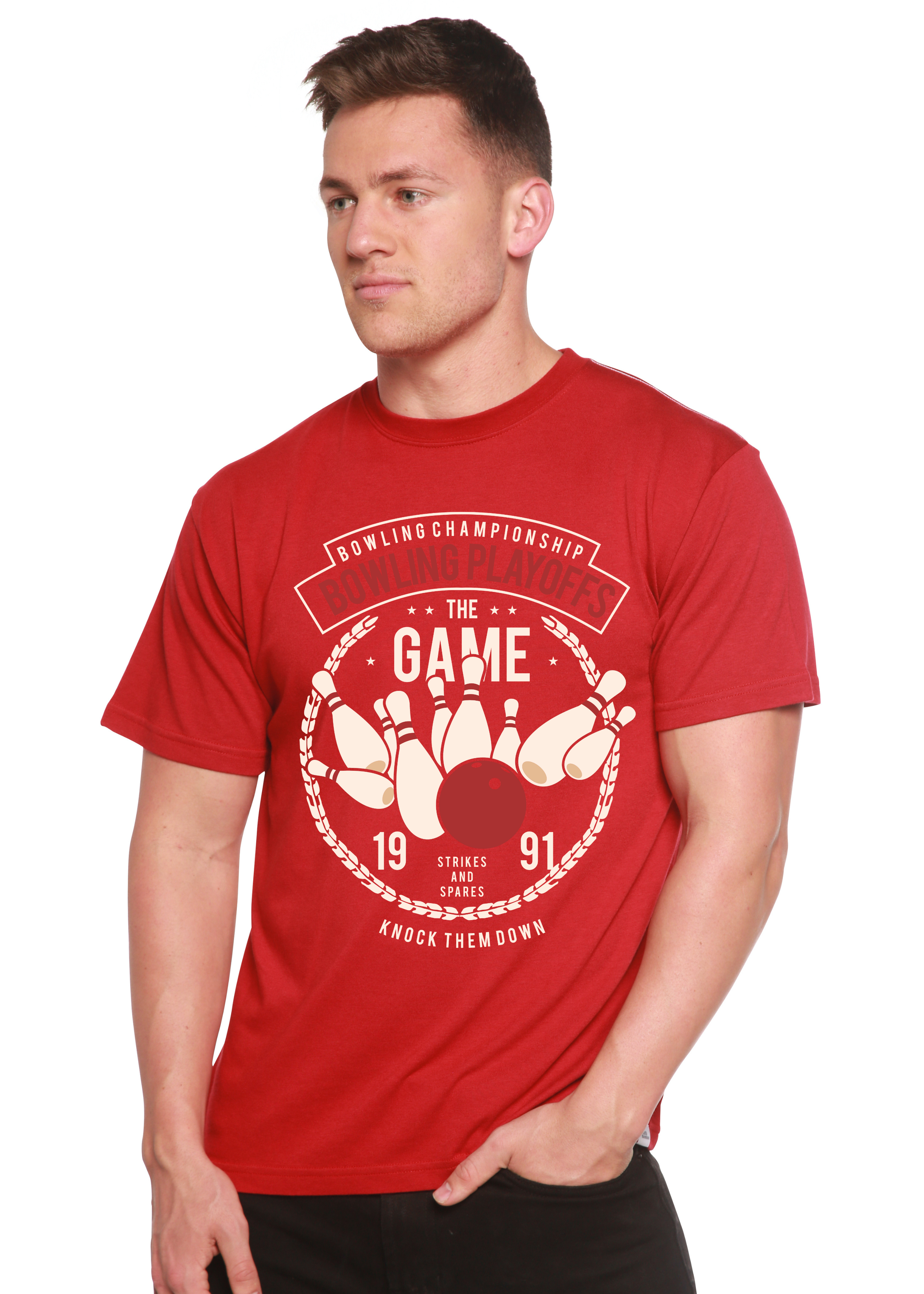 Spun Bamboo Bowling Playoffs Men's Bamboo Viscose/Organic Cotton Short Sleeve Graphic T-Shirt — back view