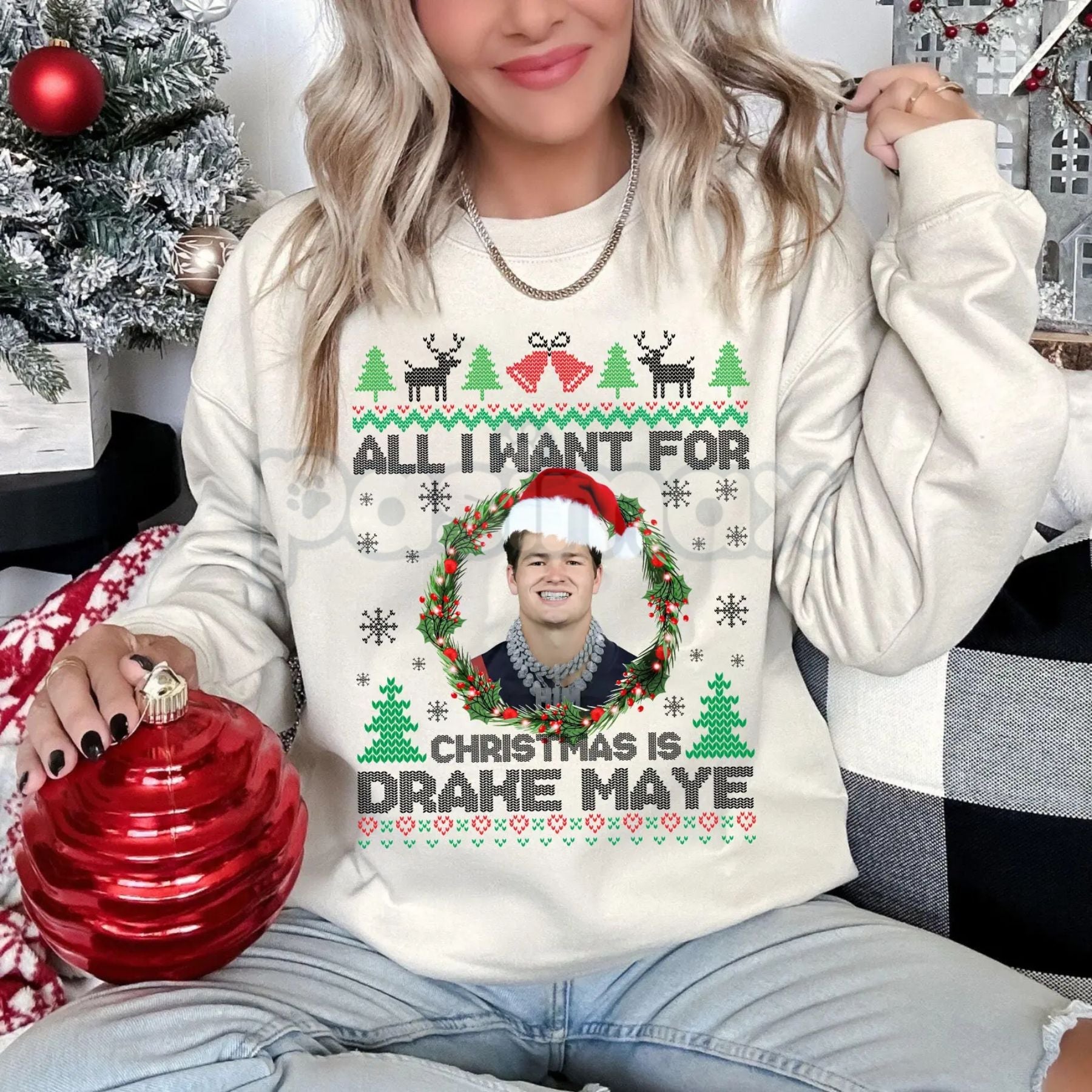 Pasimax All I Want For Christmas Is D Maye Sweatshirt | Drake Maye Football Fan Crewneck | UNC QB Draft Prospect Jumper | Spo