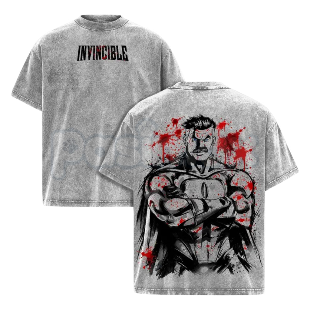 Omni-Man Invincible Anime T-Shirt – Vintage Washed Viltrumite Graphic Tee, Lightweight Retro Cotton Hero Streetwear Top