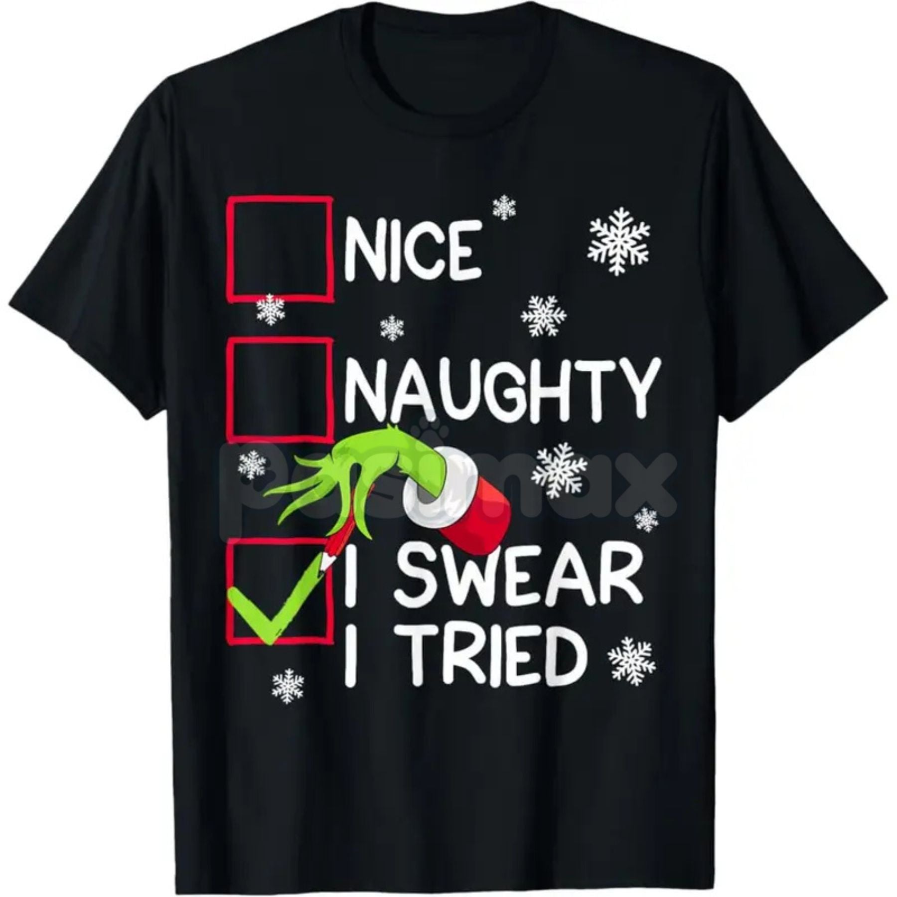 Pasimax Groovy Naughty "I Swear I Tried" Christmas Holiday Unisex Tee - Funny Self-Aware Slogan Shirt, Retro Christmas Humor 