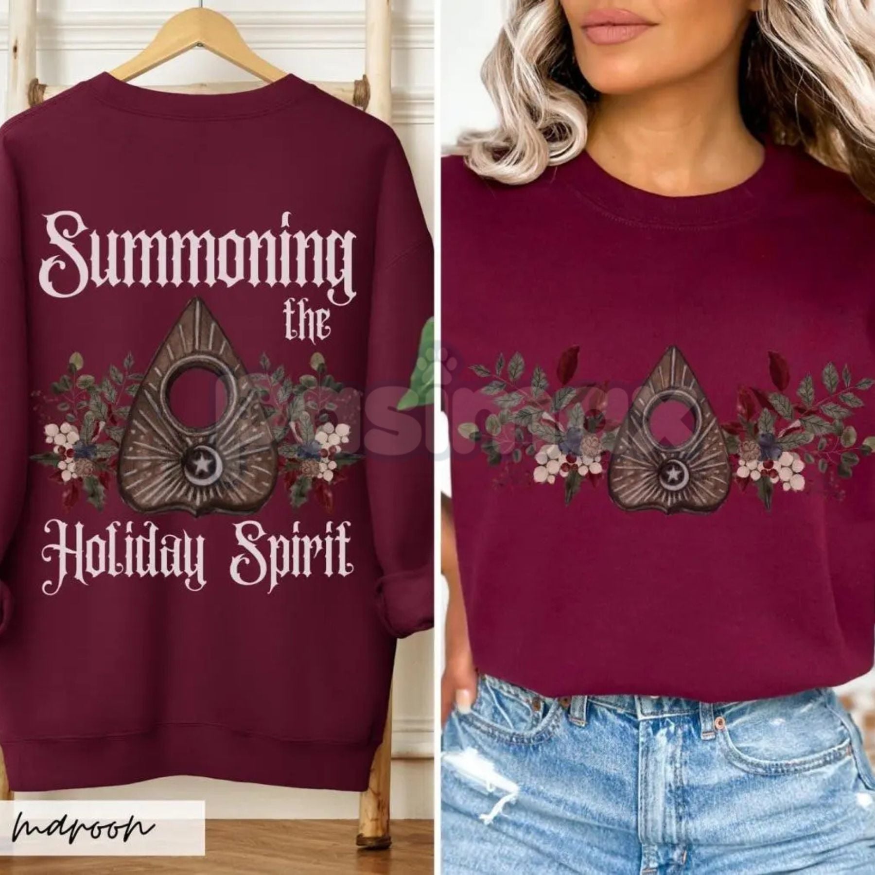 Pasimax Gothic Cottagecore Holiday Séance Ouija Board Christmas Sweatshirt | Mystical Victorian Jumper | Dark Occult Winter G