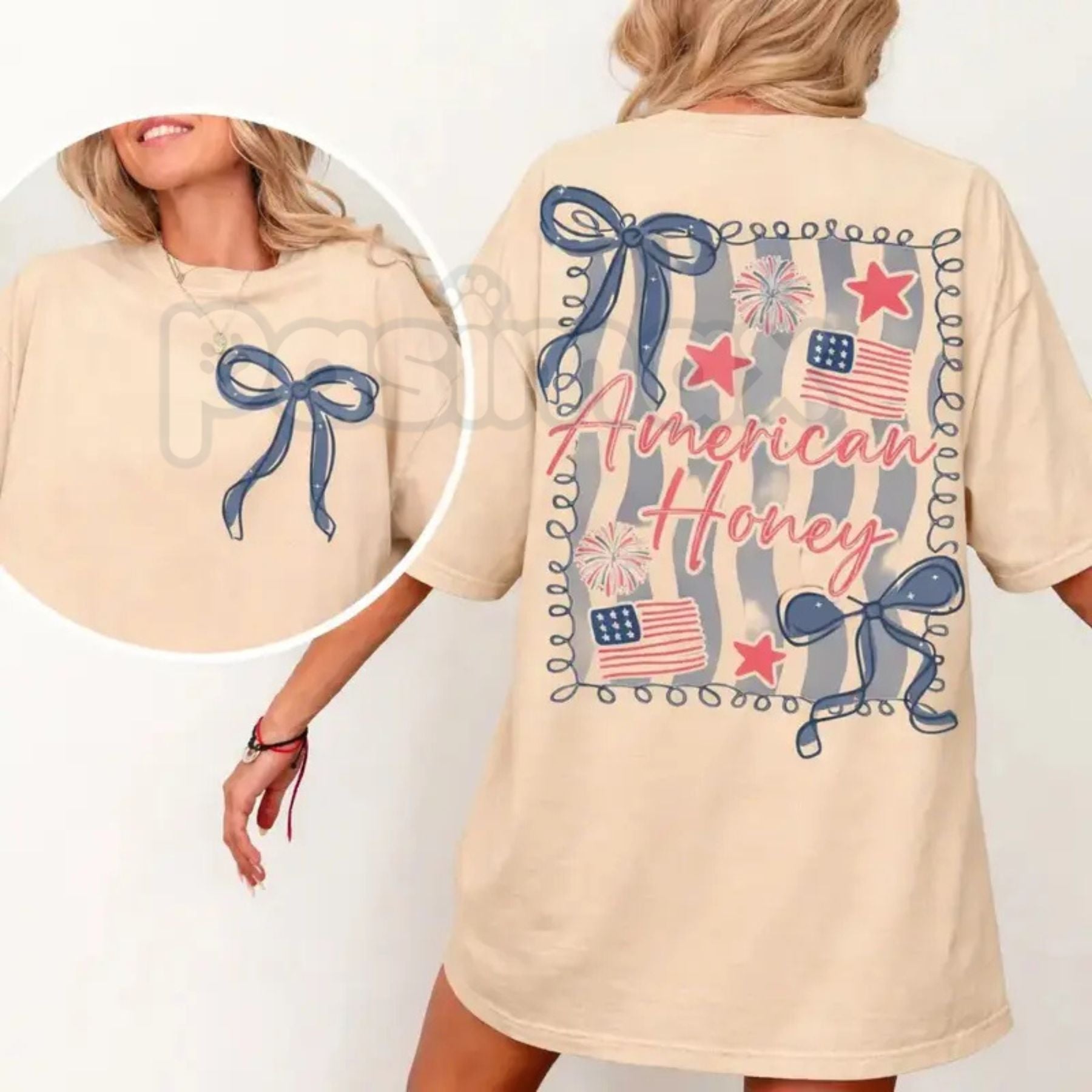 "American Honey" Coquette 4th Of July T-Shirt – Girly Vintage USA Graphic Tee, Premium 100% Cotton Independence Day Top, Soft Lived-In Heavyweight Retro Merica Shirt, Made in USA