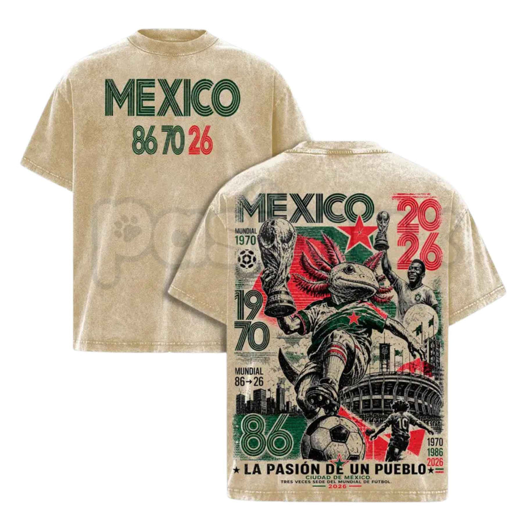 Mexico 86 70 26 Football T-Shirt – United World Tour 2026 Soccer Graphic Tee, Vintage Washed Retro Lightweight Cotton Tournament Top