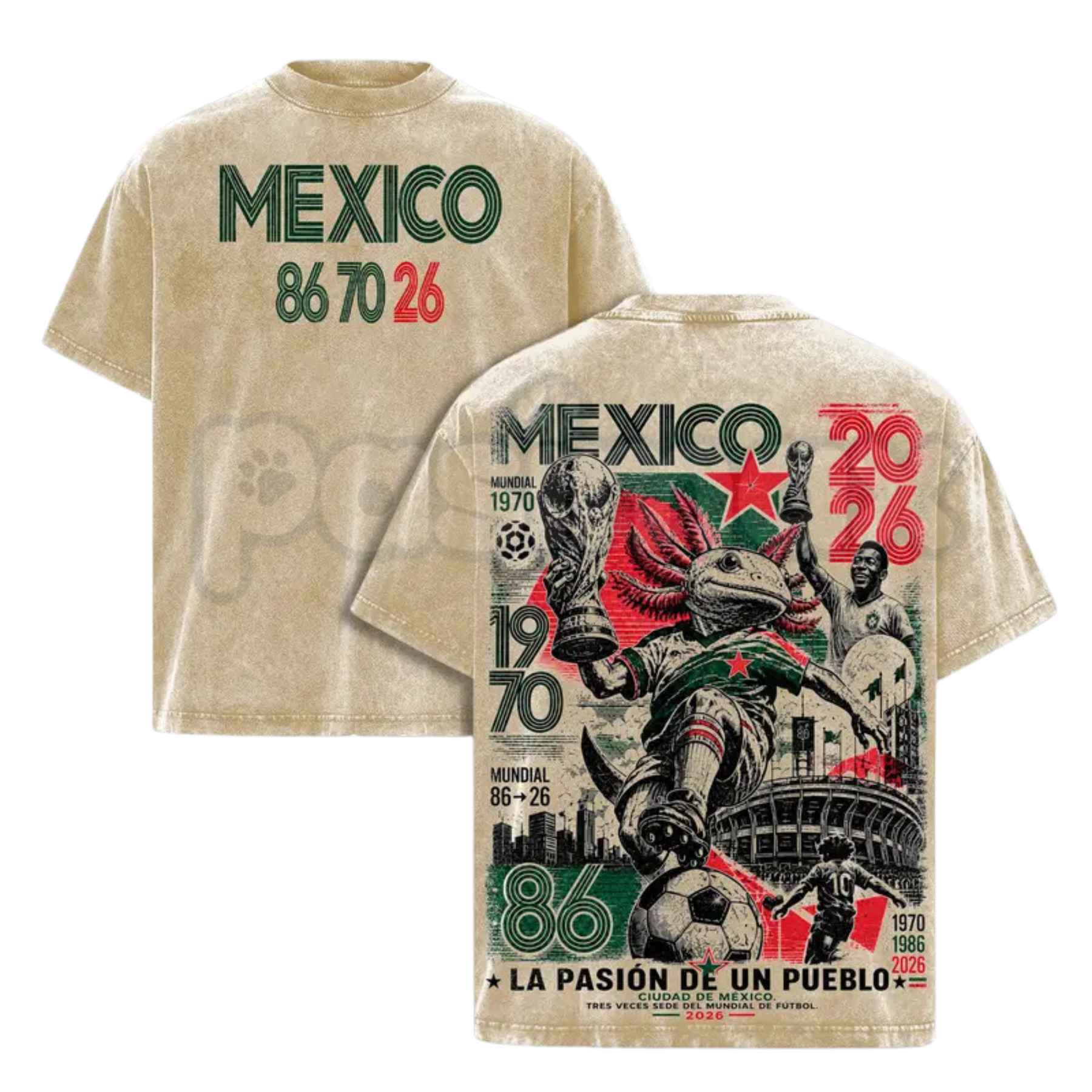 Mexico 86 70 26 Football T-Shirt – United World Tour 2026 Soccer Graphic Tee, Vintage Washed Retro Lightweight Cotton Tournament Top
