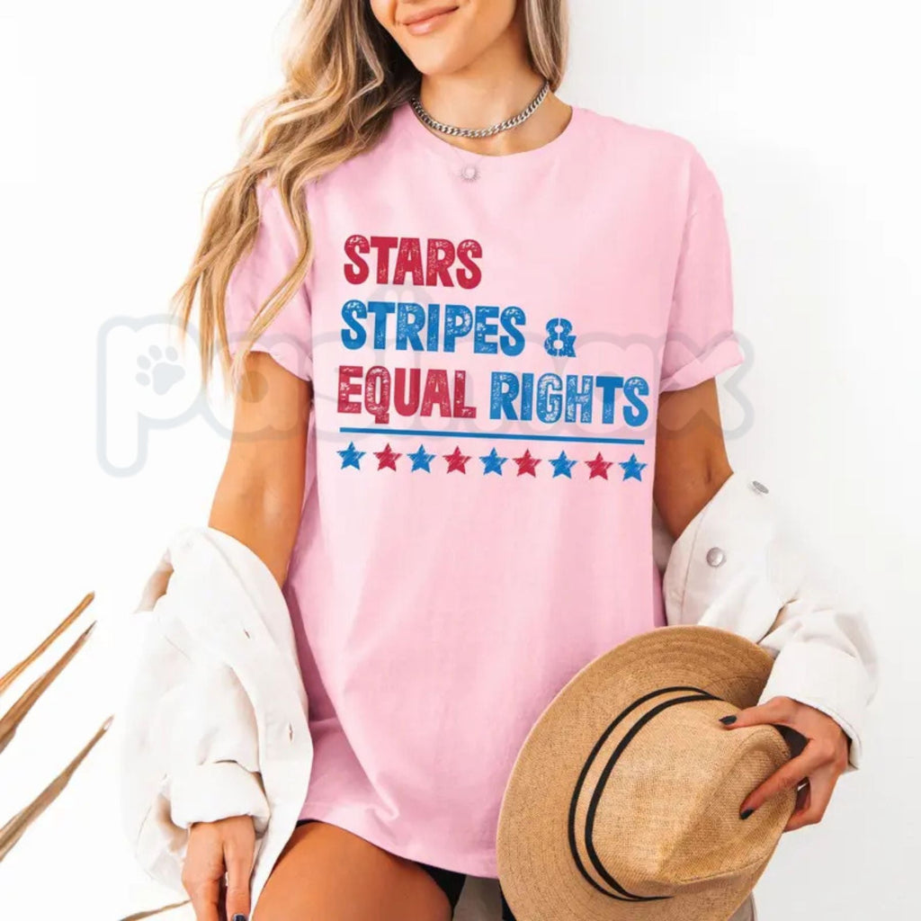 "Stars Stripes & Equal Rights" T-Shirt – Patriotic 4th of July Feminist Tee