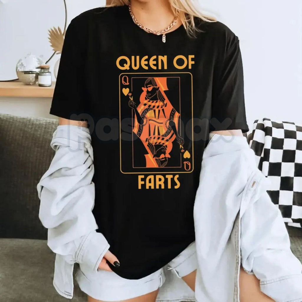 Pasimax "Queen of Farts" Funny Joke T-Shirt - Inappropriate Fart Humor Tee, Sarcastic Prank Gift for Her, Hilarious Crown Gra