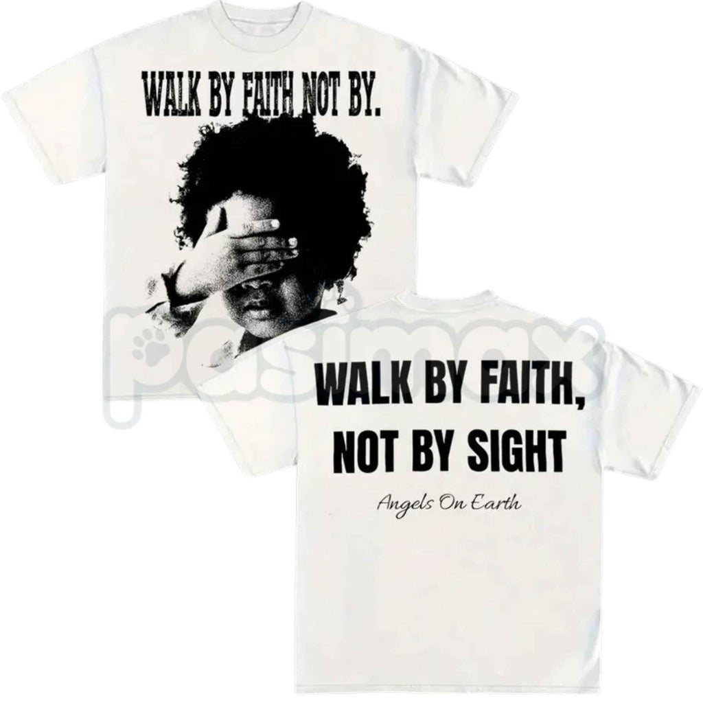 Walk By Faith Not By Sight T-Shirt – Christian Inspirational Cross Graphic Tee, Religious Faith-Based Unisex Cotton Shirt
