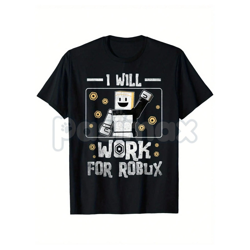 Pasimax Kids 'I Will Work For Robux' T-Shirt – Funny Gamer Youth Tee, Roblox Currency Statement Shirt — lifestyle context