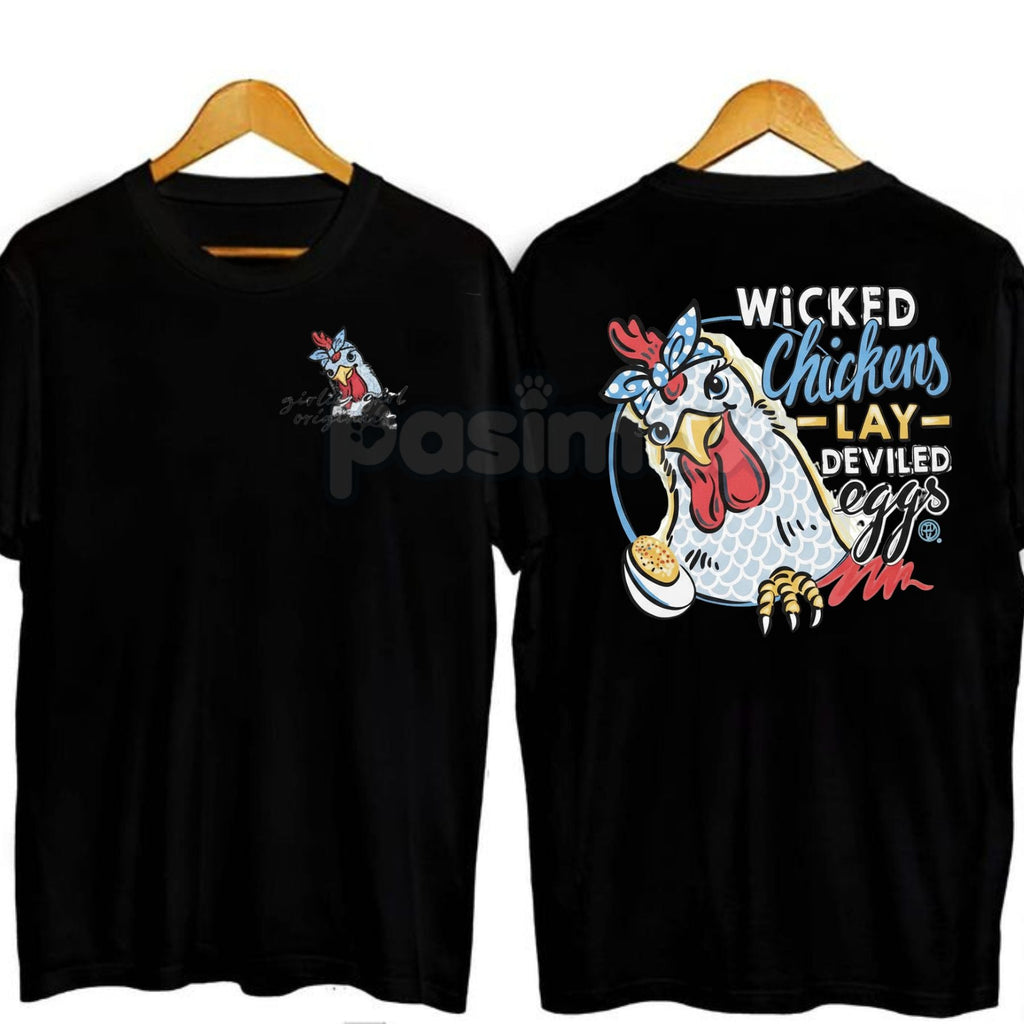Pasimax "Wicked Chickens Lay Deviled Eggs" T-Shirt — lifestyle context
