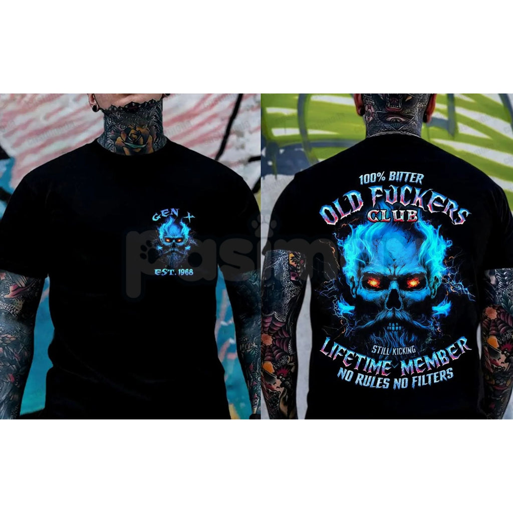 Pasimax Crazymoda Generation X 100% Bitter Old F*ckers Club Custom Year Skull T-shirt - Rude Gen X Slogan Tee, Sarcastic Old 