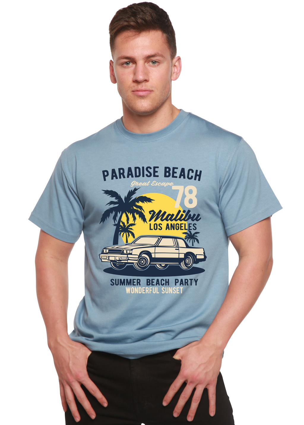 Spun Bamboo Paradise Beach Spun Bamboo® Men's Bamboo Viscose/Organic Cotton Short Sleeve Graphic T-Shirt — lifestyle context