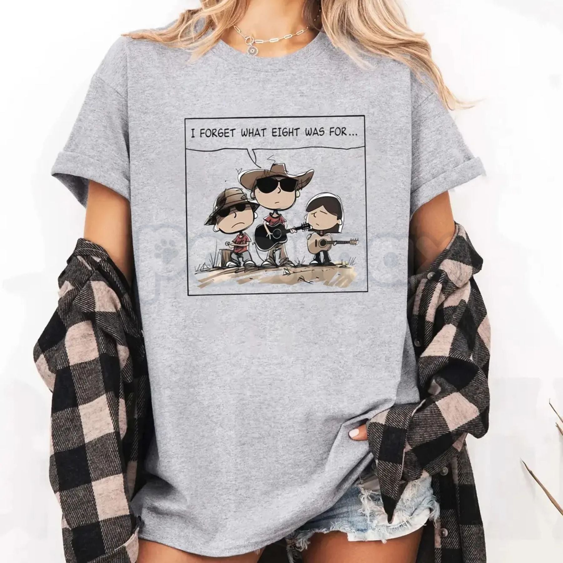 Pasimax "I FORGET WHAT EIGHT WAS FOR" Funny Cartoon Cowboy Band T-Shirt - Absurdist Quote Meme Tee, Western Humor Statement S